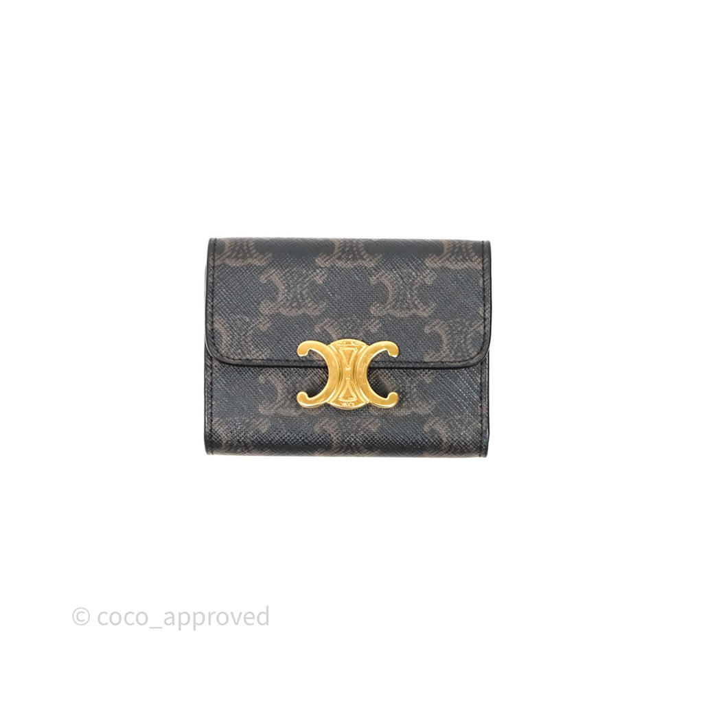 Celine Compact Wallet with Coin Triomphe Canvas Tan Lambskin