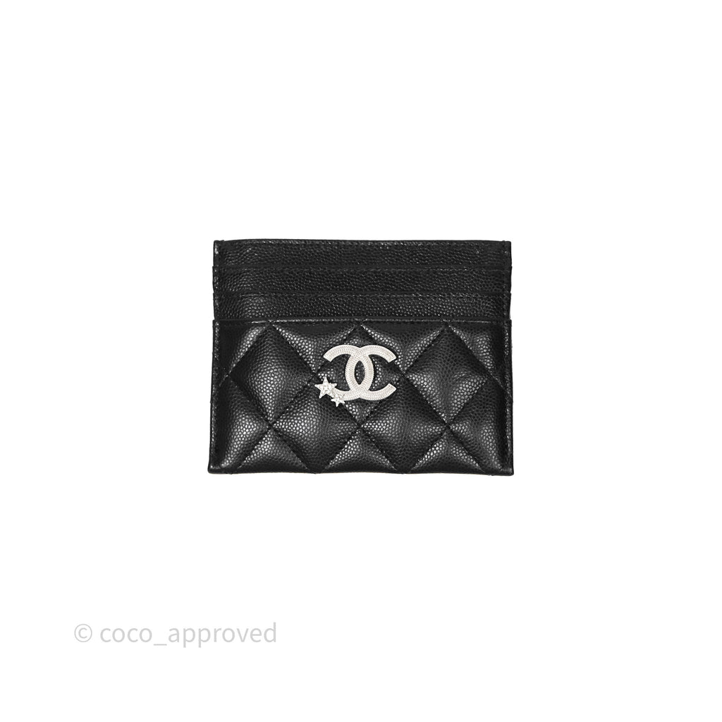 Chanel Quilted Flat Card Holder Black Caviar Silver Hardware