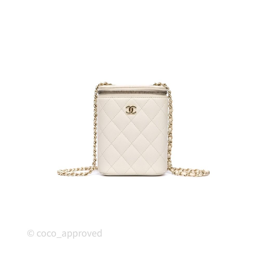 Chanel Classic Mini Vanity With Chain Light Beige Caviar Gold Hardware