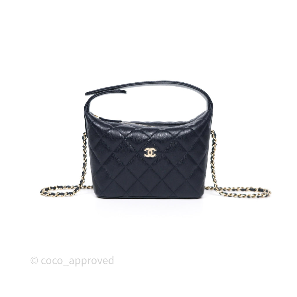 Chanel Quilted Hobo With Chain Dark Navy Caviar Gold Hardware
