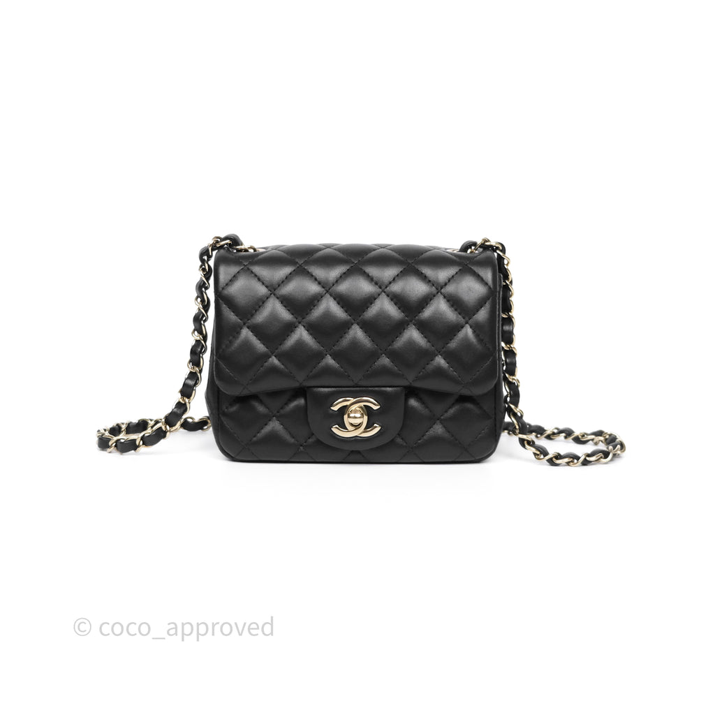 Chanel Mini Square Quilted Black Lambskin Gold Hardware