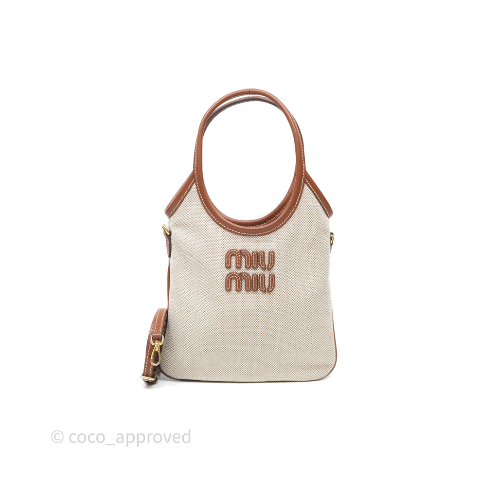 Miu Miu Mini IVY Canvas Beige/Brandy