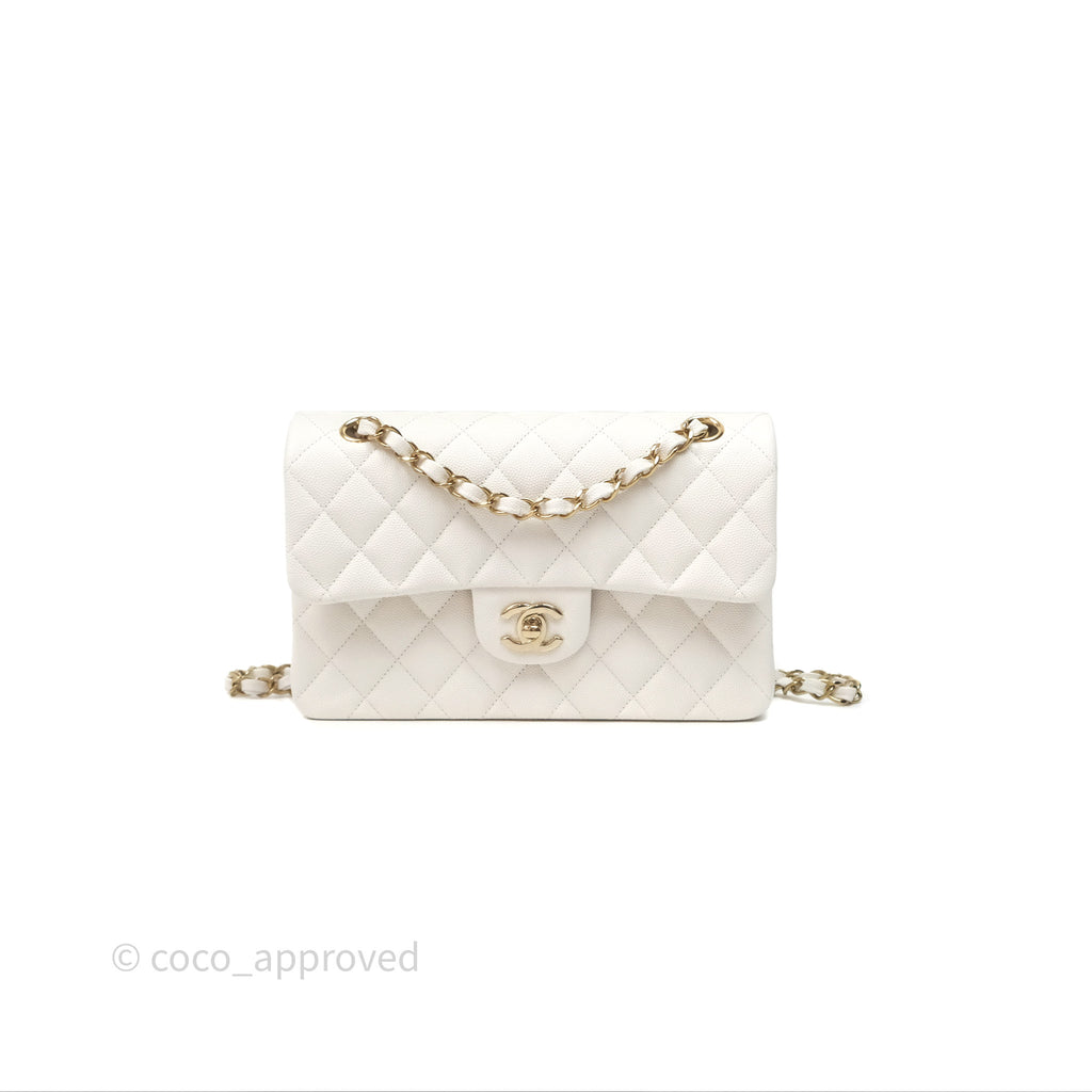 Chanel Small Classic Flap Quilted White Lambskin Gold Hardware