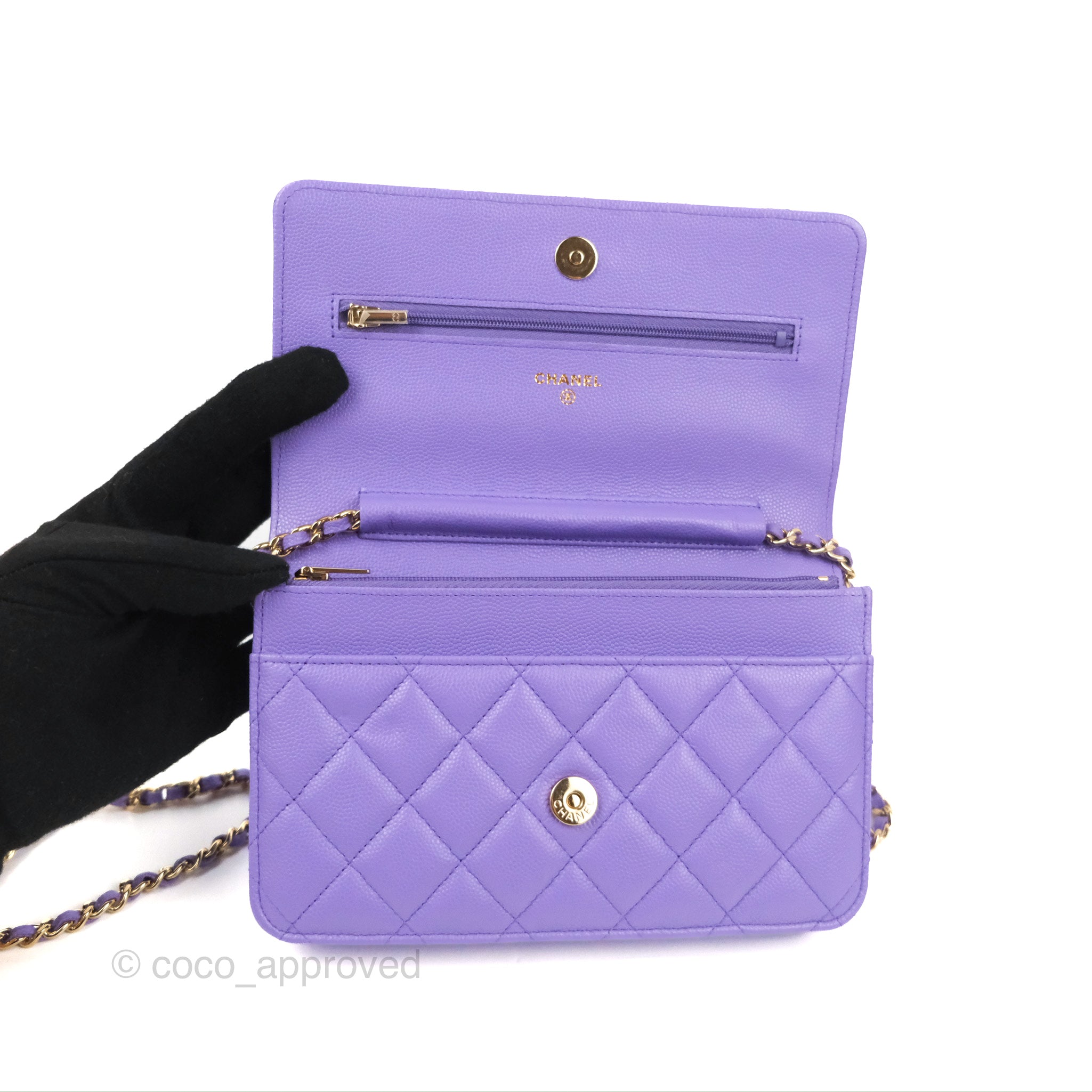 Chanel Quilted Classic Wallet on Chain WOC Purple Caviar Gold Hardware – Coco  Approved Studio