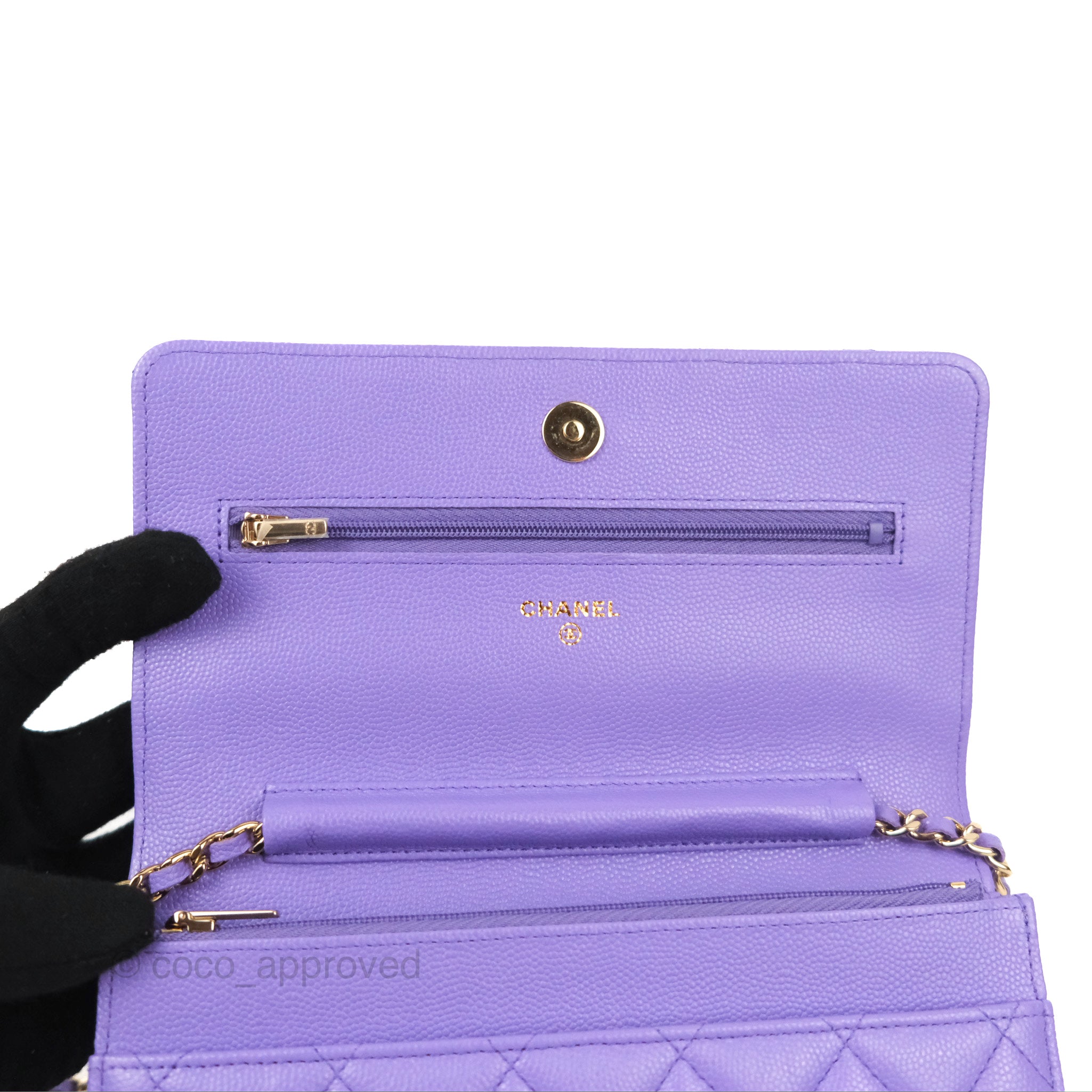 Chanel Quilted Classic Wallet on Chain WOC Purple Caviar Gold Hardware – Coco  Approved Studio