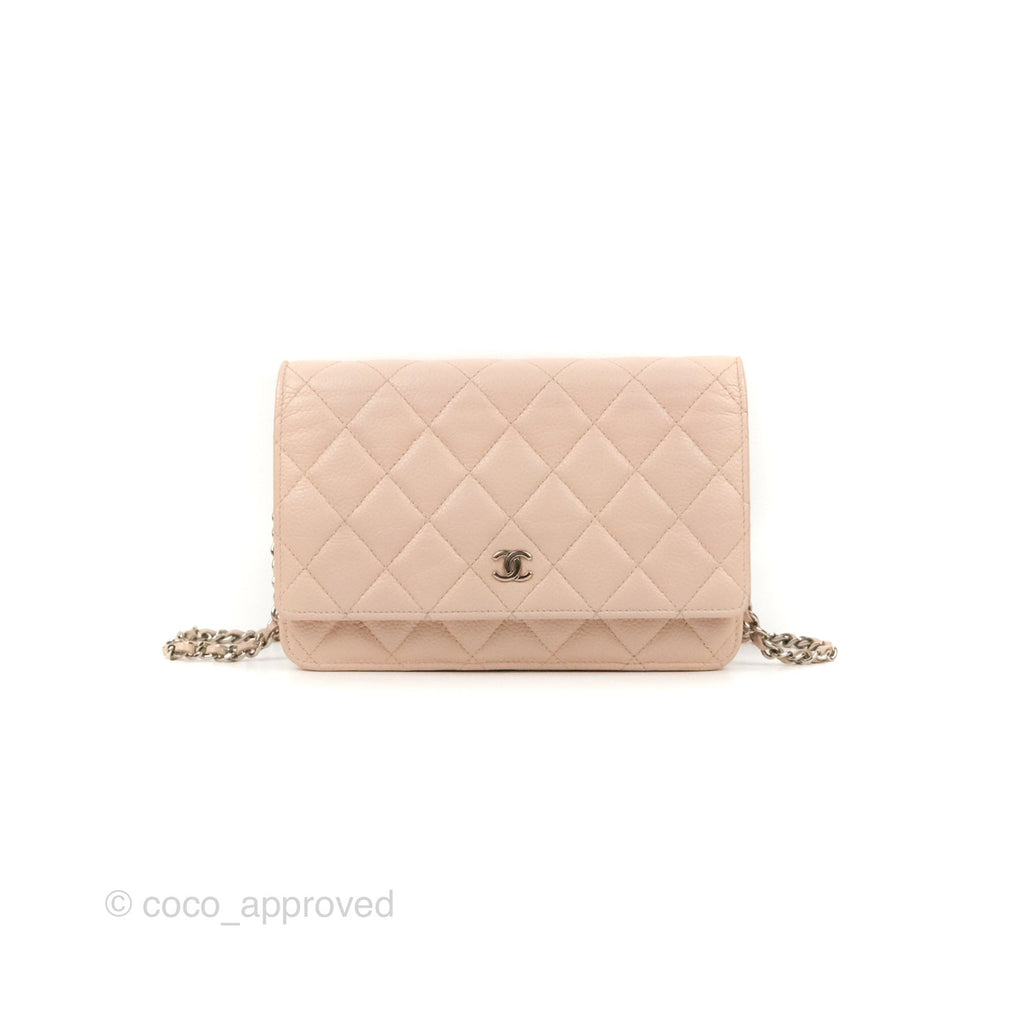 Chanel Quilted Classic Wallet on Chain WOC Pale Pink Caviar Silver