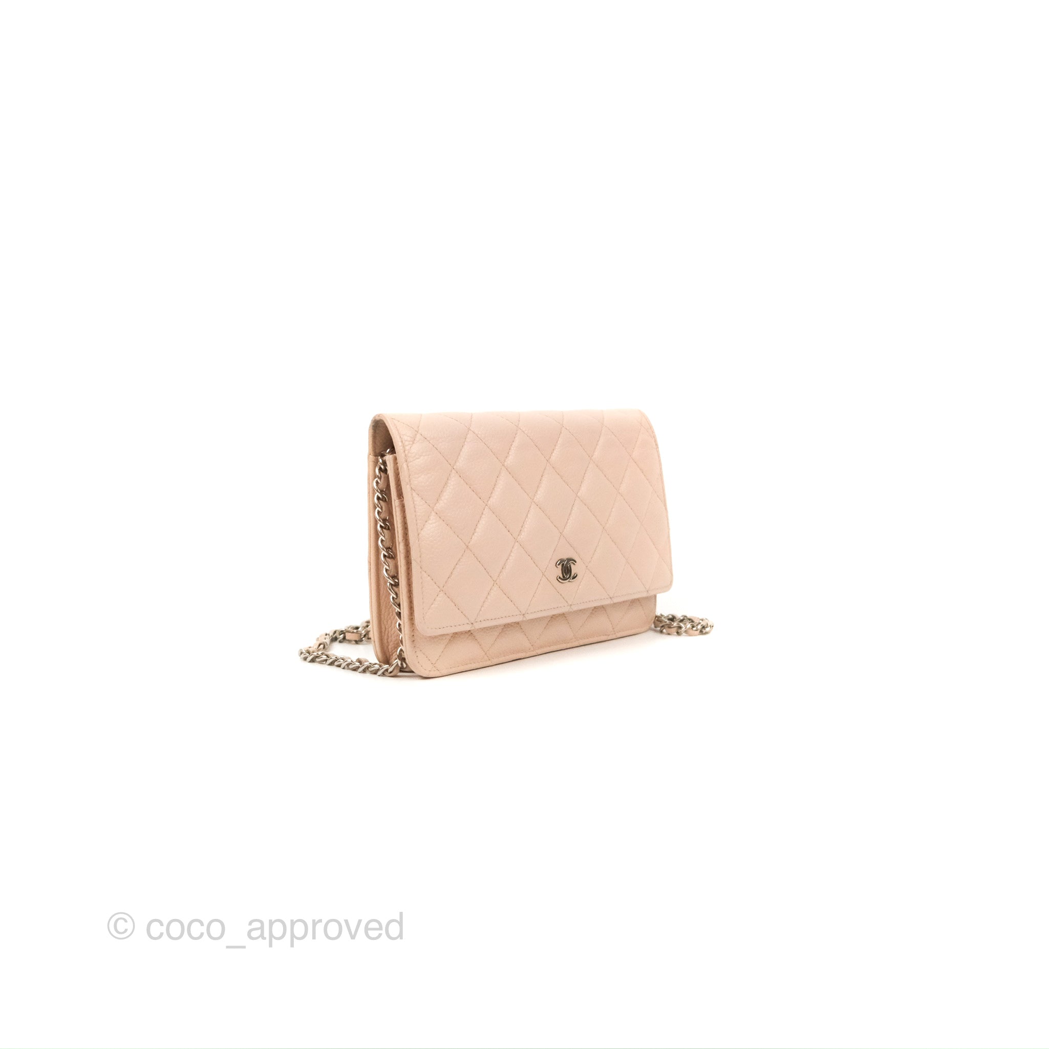 Chanel Quilted Classic Wallet on Chain WOC Pale Pink Caviar Silver