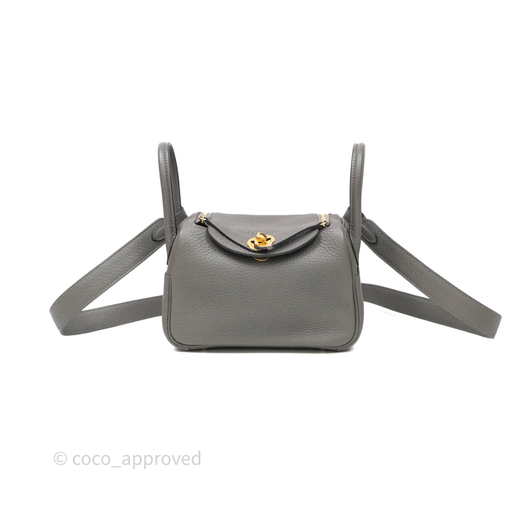 Hermès Mini Lindy 20 Gris Meyer Clemence 0L Gold Hardware