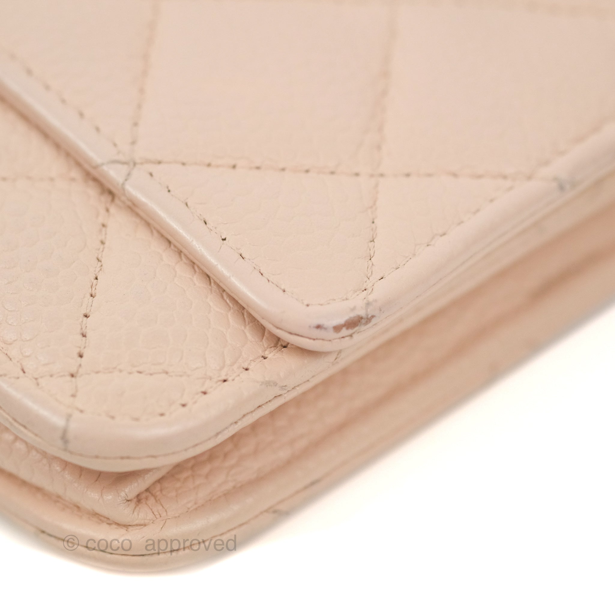 Chanel Quilted Classic Wallet on Chain WOC Pale Pink Caviar Silver Hardware