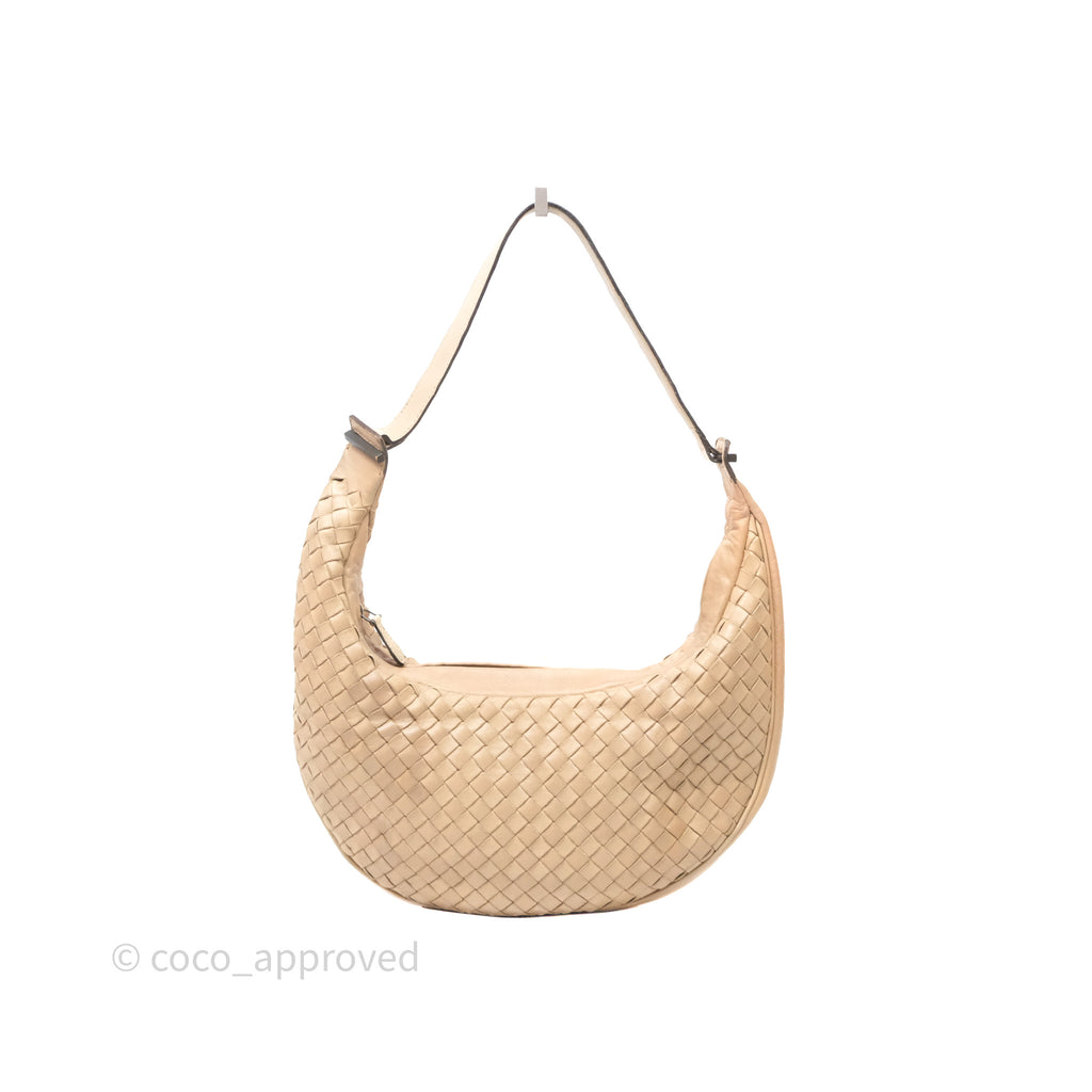 Bottega Veneta Vintage Intrecciato Lambskin Shoulder Bag Beige