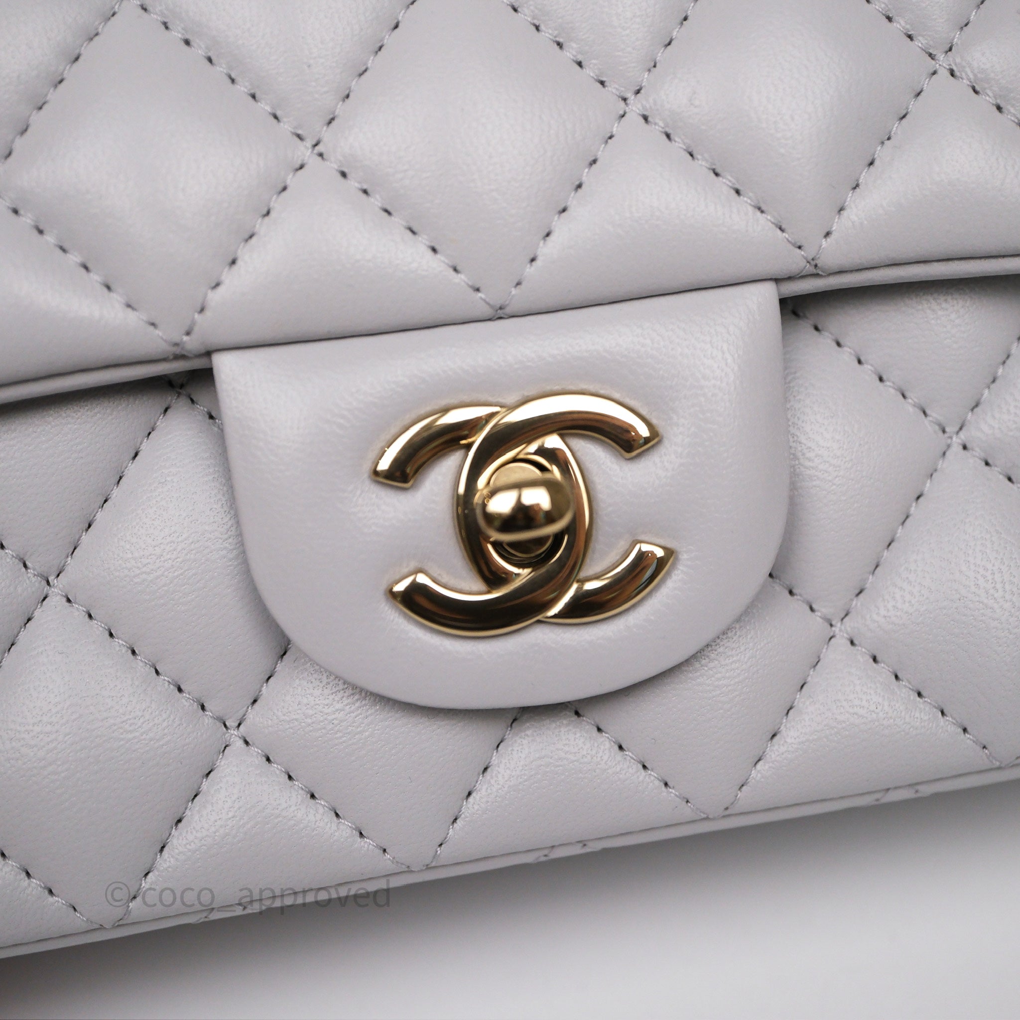 Chanel Top Handle Mini Rectangular Flap Light Grey Lambskin Gold