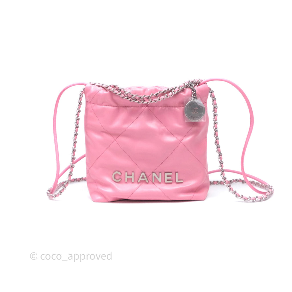 Chanel 22 Mini Bag Pink Crumpled Calfskin Silver Hardware