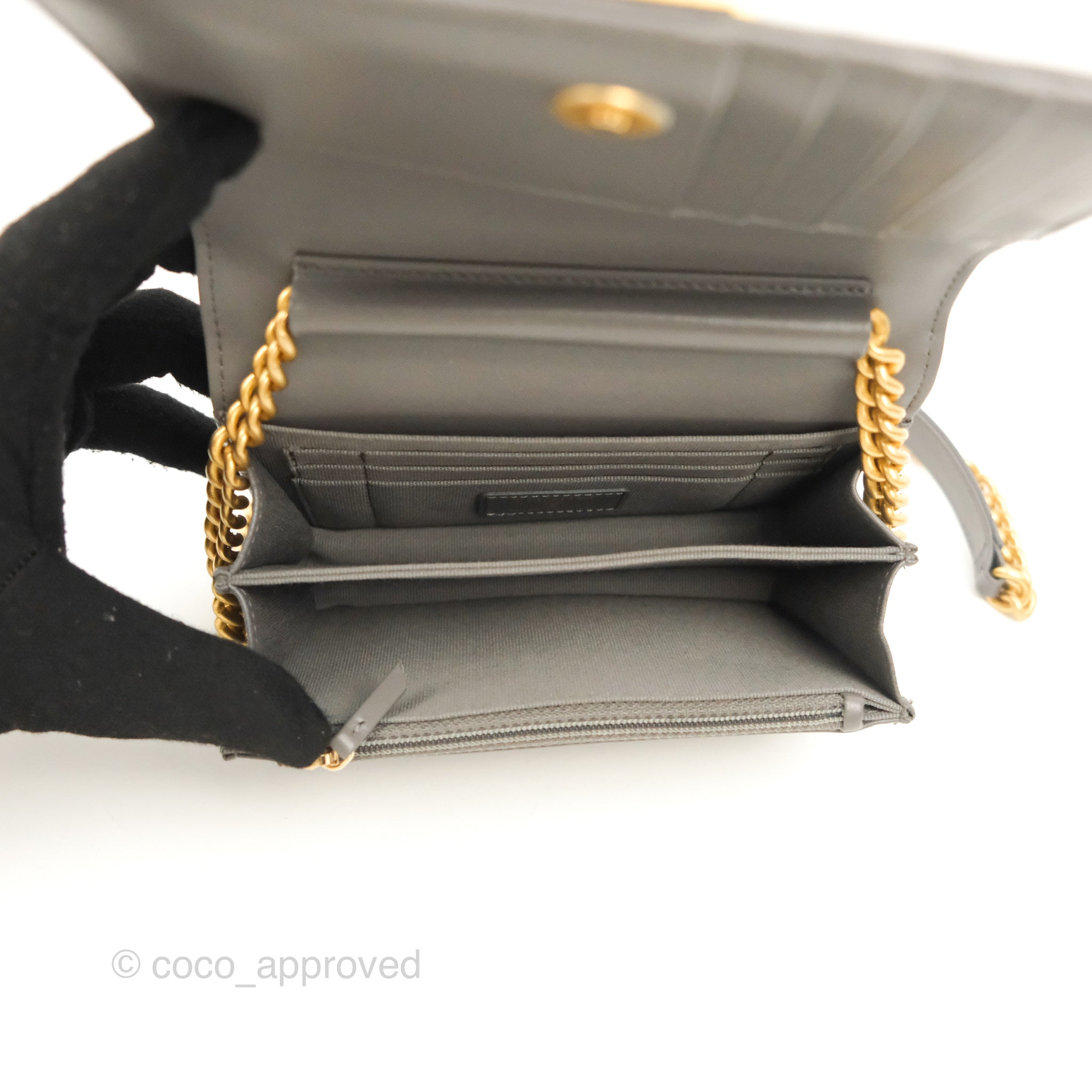 Chanel Black Quilted Caviar Boy Card Holder Pale Gold Hardware, 2020 (Like New), Womens Handbag