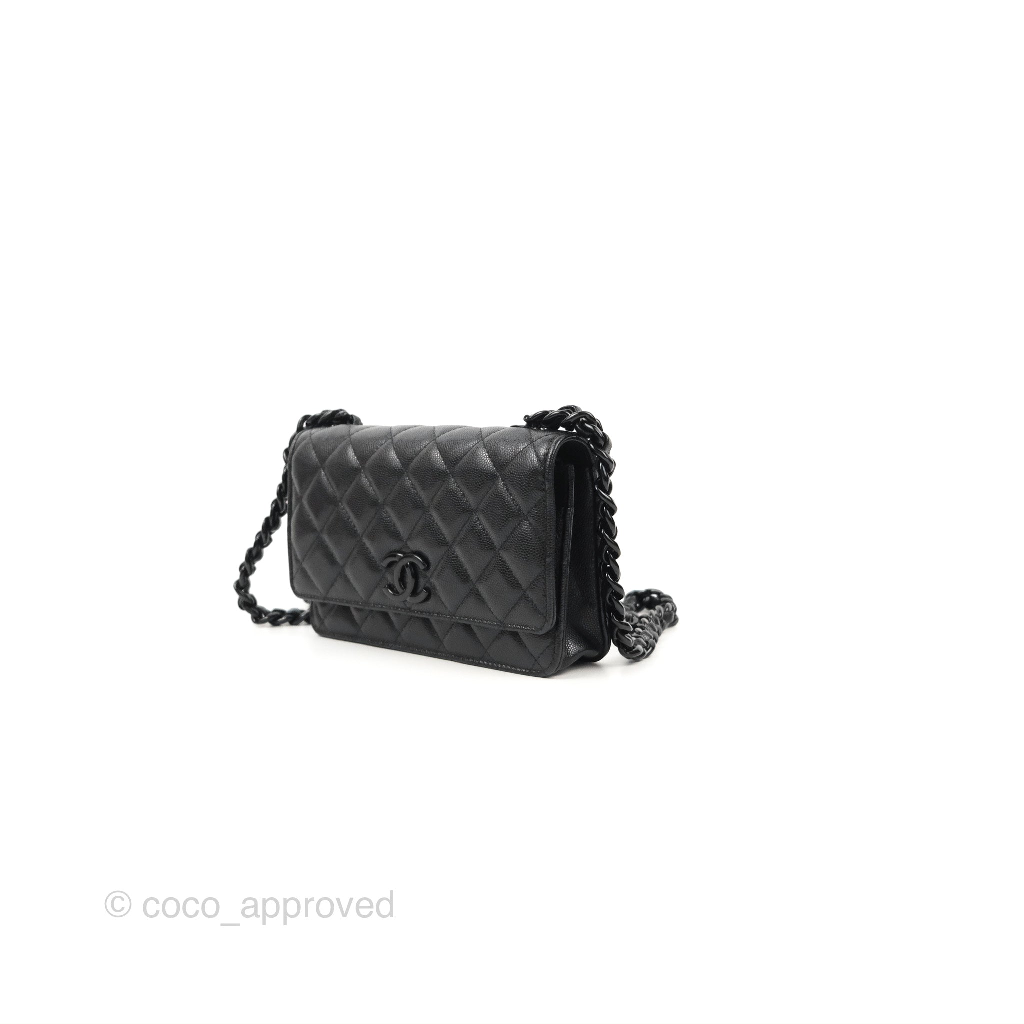 Chanel Quilted So Black Wallet on Chain WOC Caviar Incognito