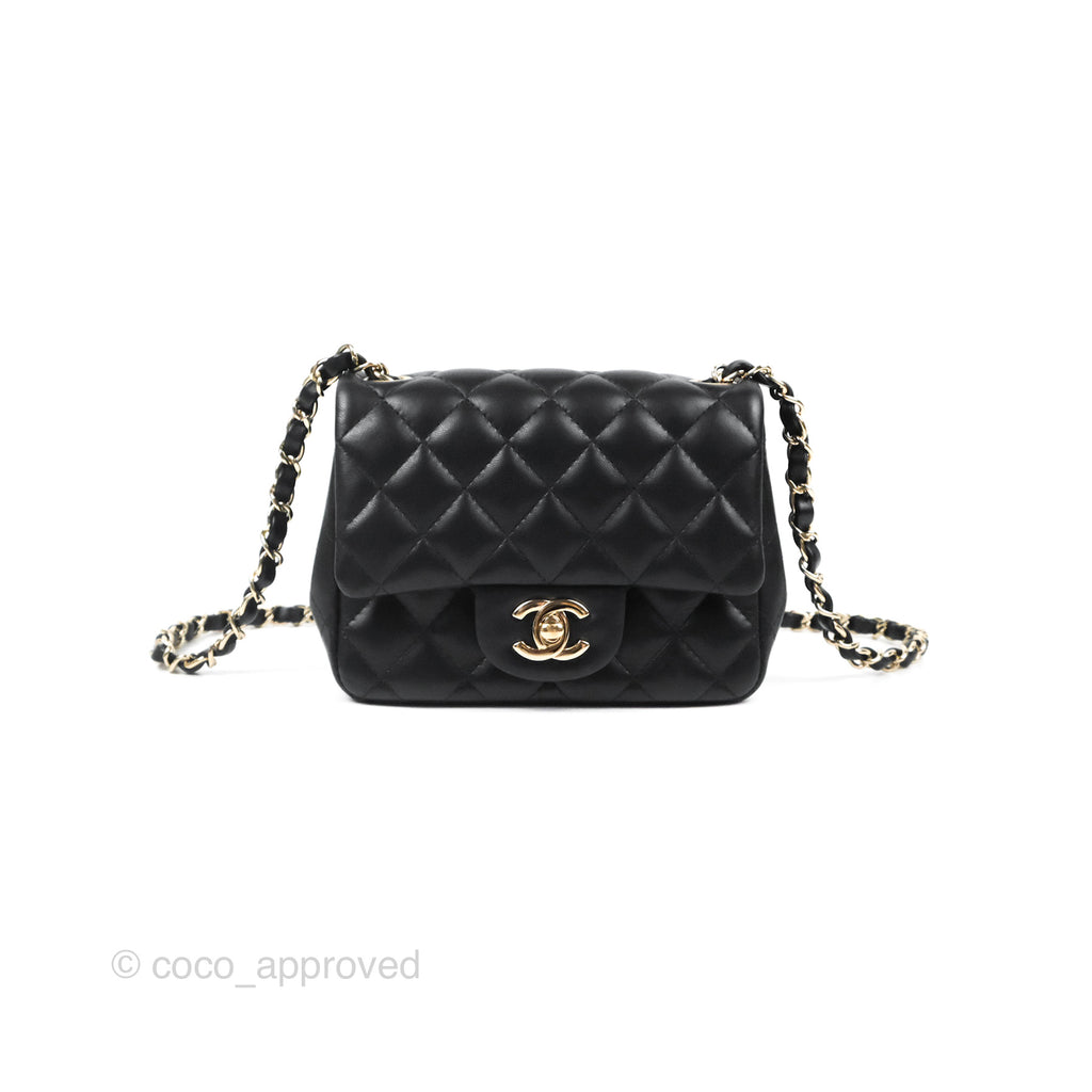 Chanel Quilted Mini Square Flap Black Lambskin Gold Hardware