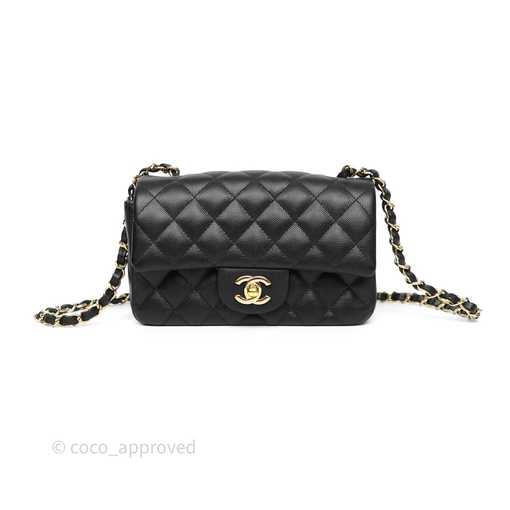 Chanel Mini Rectangular Flap Quilted Black Caviar Gold Hardware