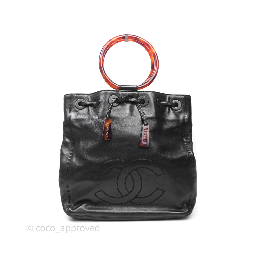 Chanel Vintage Top Handle Ring Bag Black Lambskin