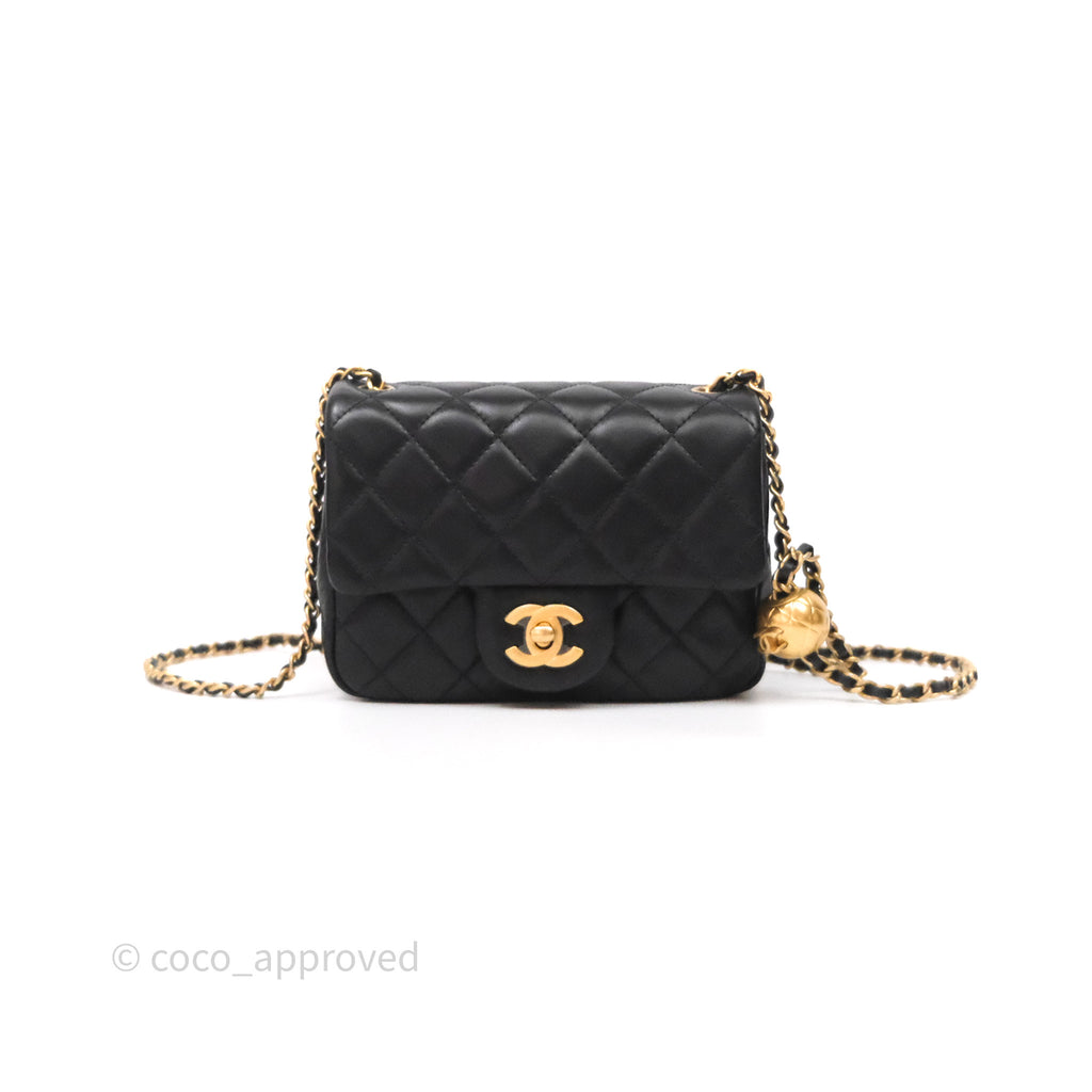 Chanel Pearl Crush Mini Square Quilted Black Lambskin Aged Gold Hardware