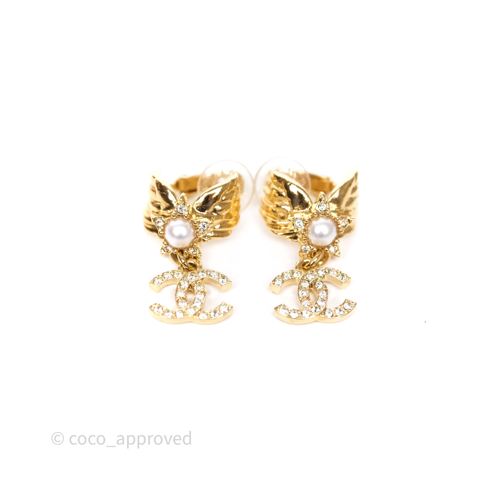 Chanel Star Wings Crystal CC Ear Clips Gold Tone 24C