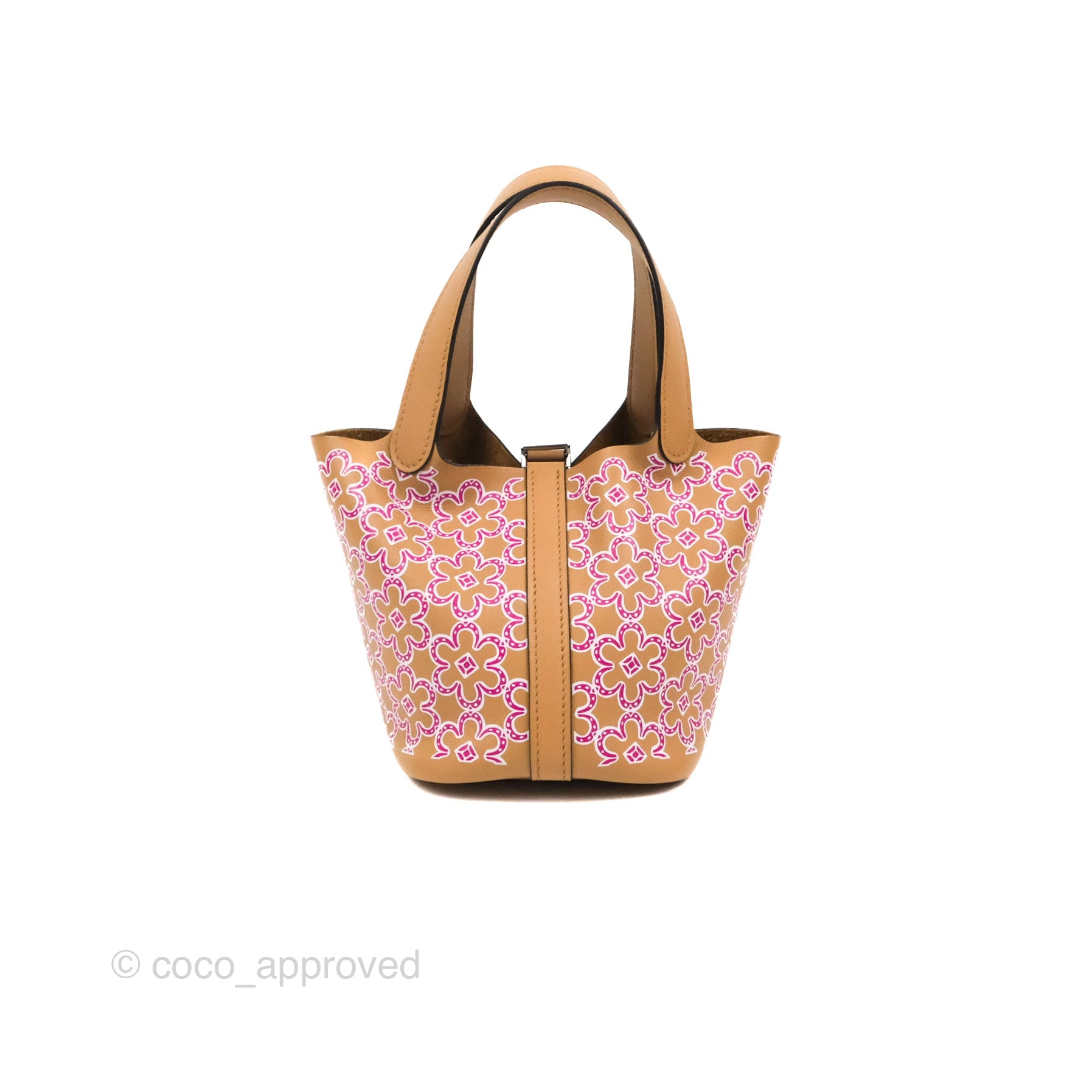 Hermès Picotin Lock Chai Lucky Daisy Swift Micro 14 Palladium Hardware, 2022 (Like New), Brown/Pink/White Womens Handbag