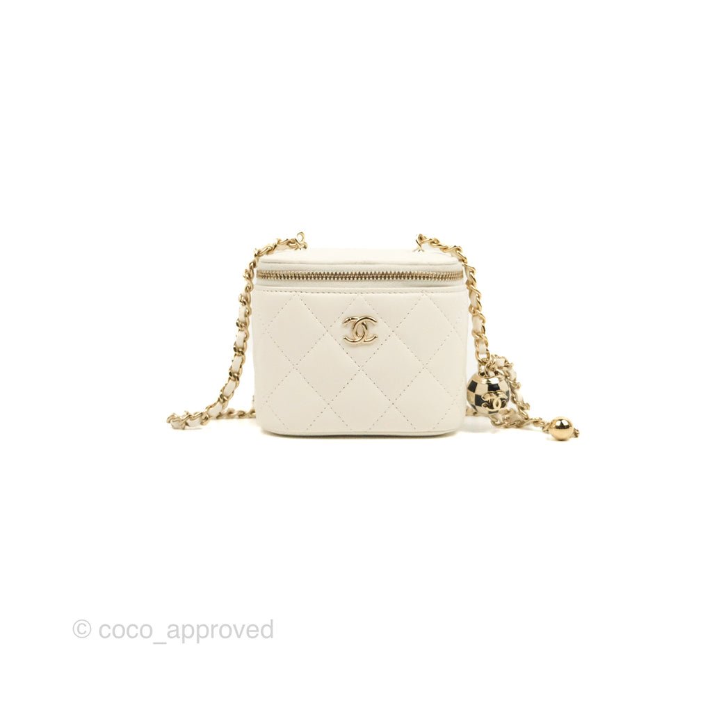 Chanel Mini Ball Crush Vanity With Chain White Lambskin Gold Hardware