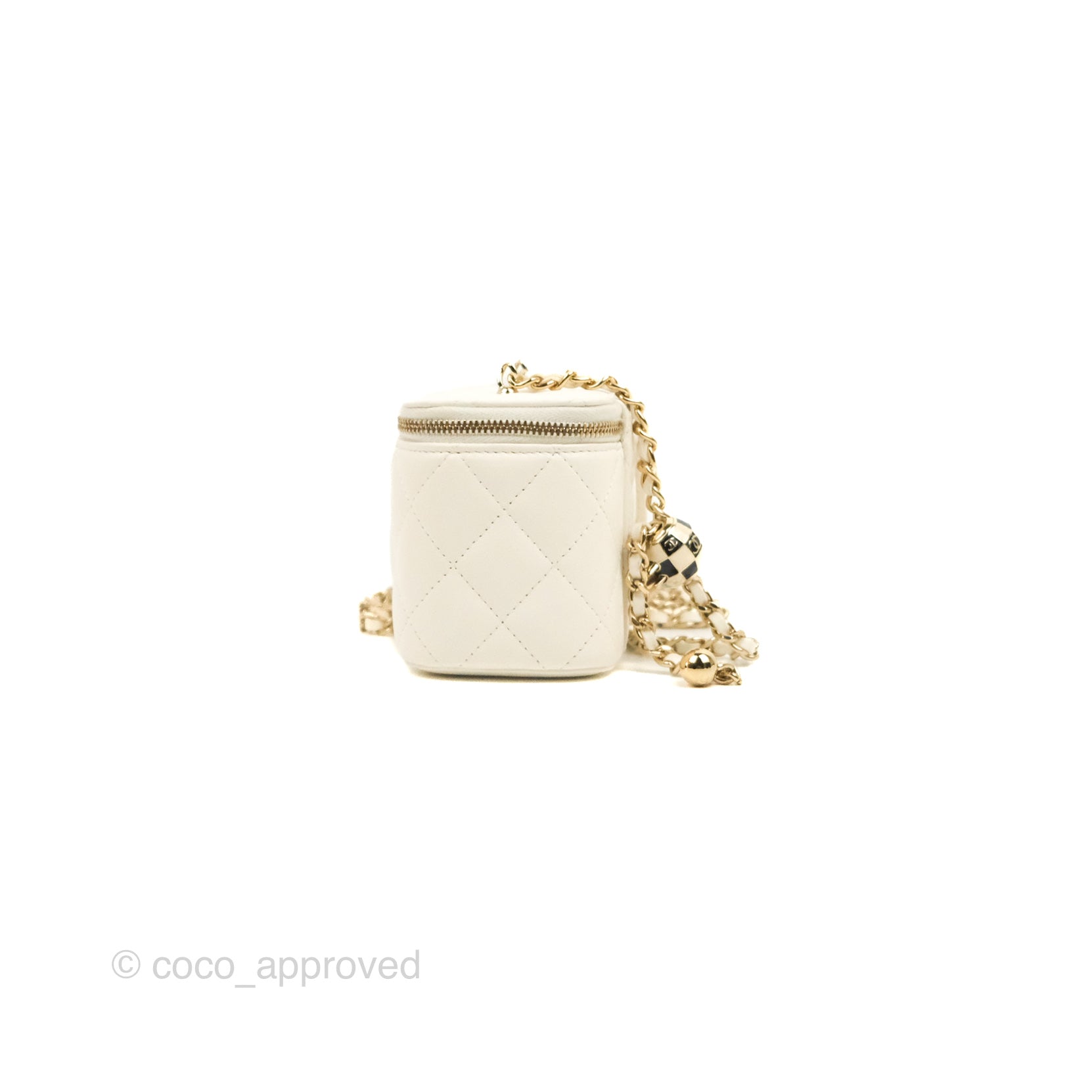 Chanel Mini Ball Crush Vanity With Chain White Lambskin Gold Hardware –  Coco Approved Studio