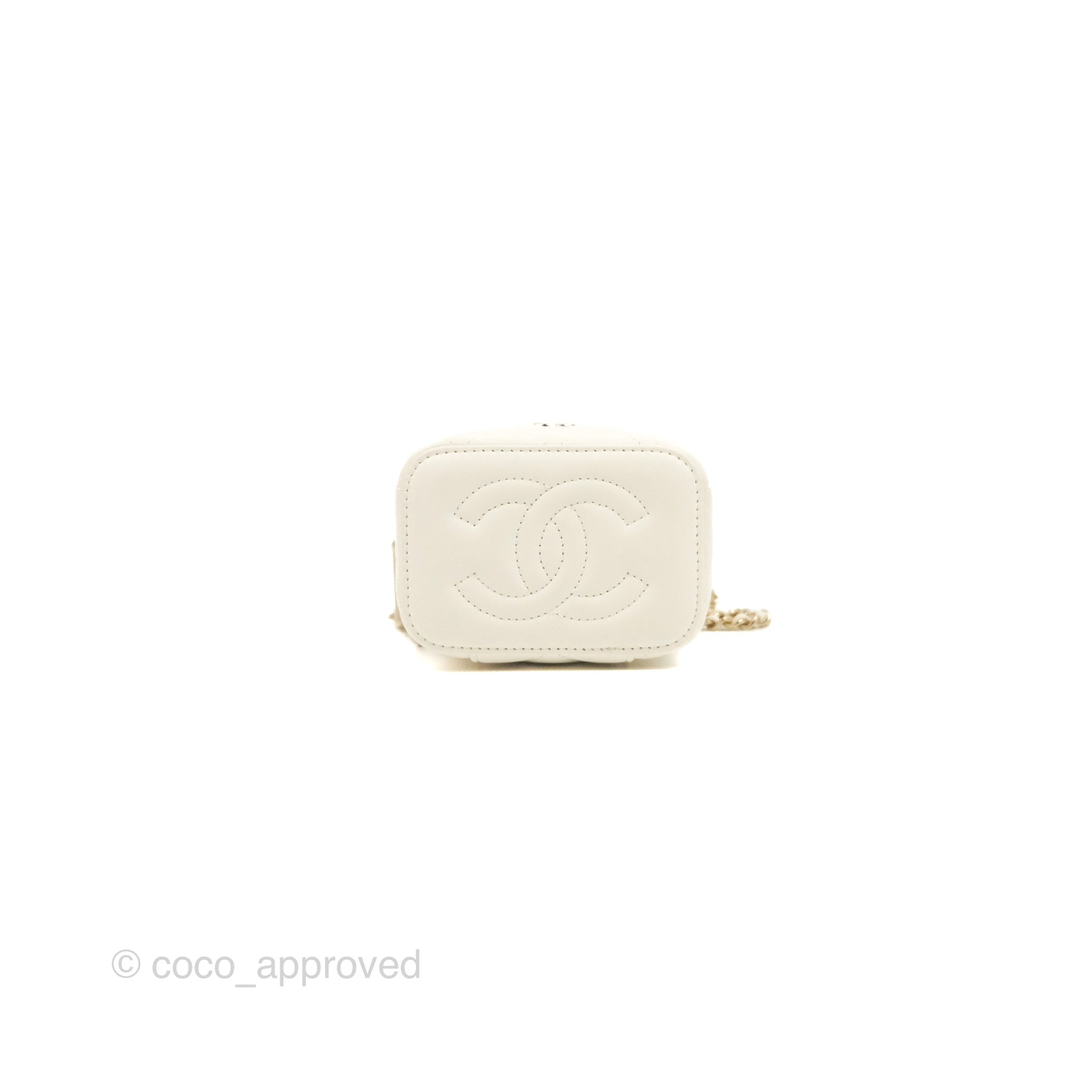 Chanel Mini Ball Crush Vanity With Chain White Lambskin Gold