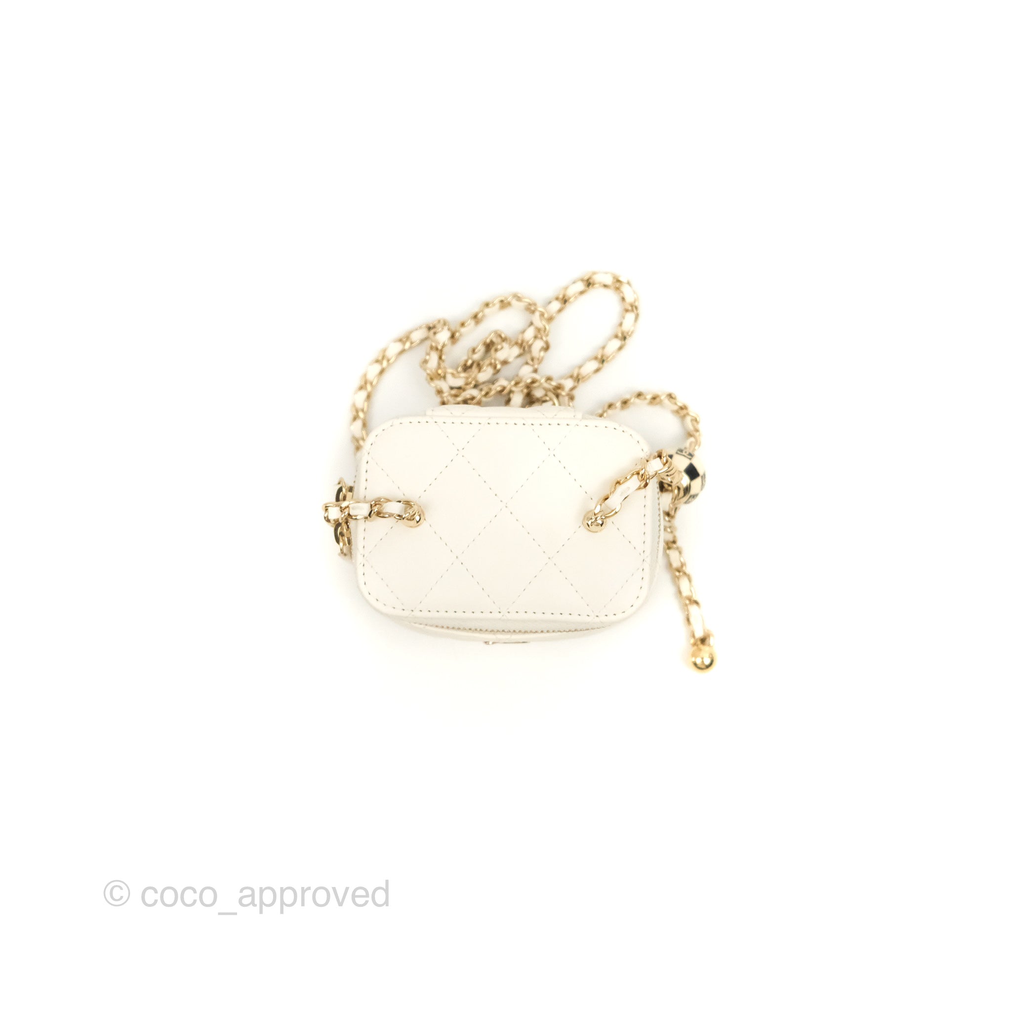 Chanel Mini Ball Crush Vanity With Chain White Lambskin Gold