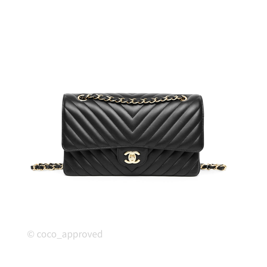 Chanel Classic Medium Flap Chevron Black Lambskin Gold Hardware