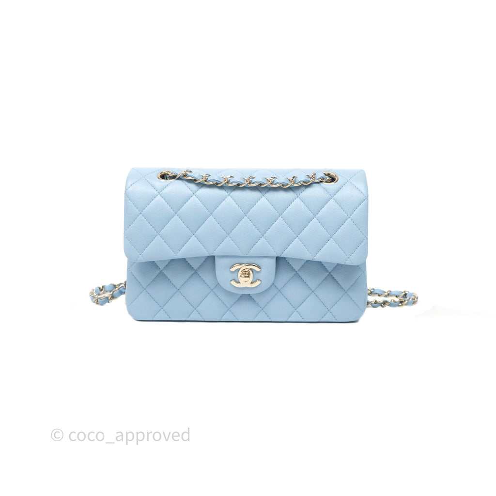 Chanel Small Classic Flap Quilted Blue Caviar Silver Hardware