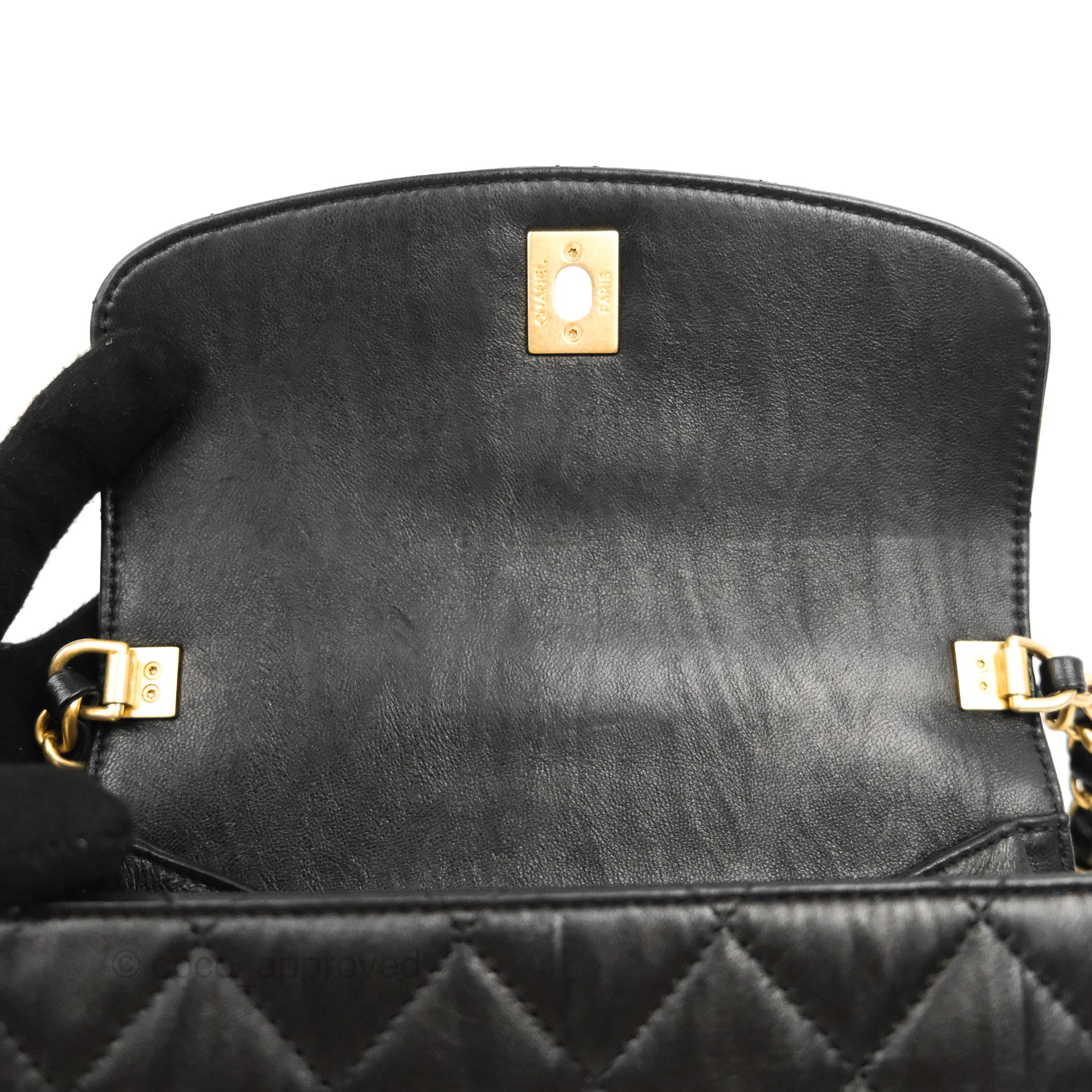 Chanel Mini Flap Bag with Top Handle Black Crumpled Lambskin Aged