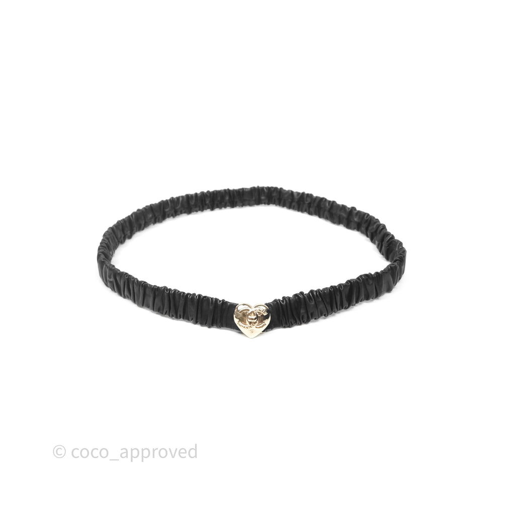 Chanel Heart CC Ruched Belt Black Lambskin Gold Tone 22B