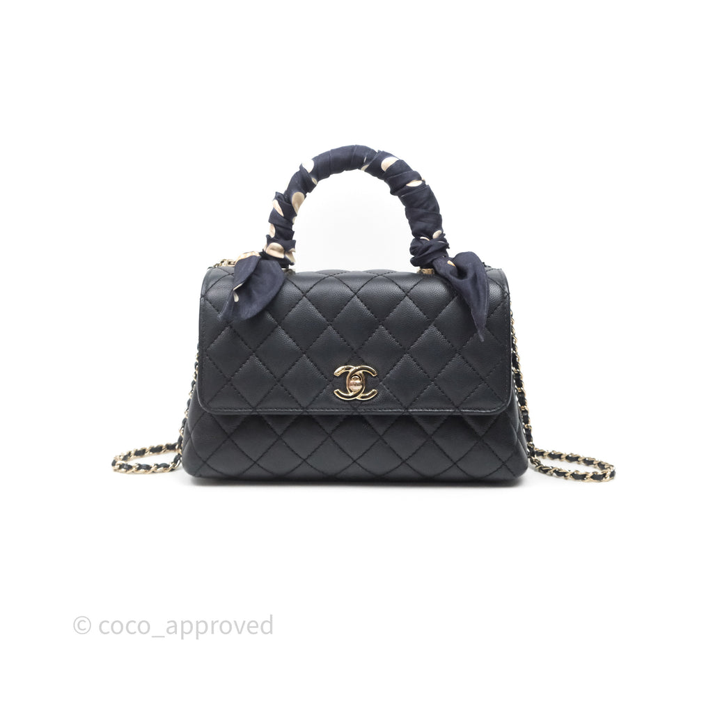 Chanel Small Coco Handle Quilted Black Caviar Gold Hardware