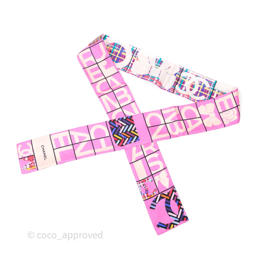 Chanel CC Logo Silk Twilly Pink