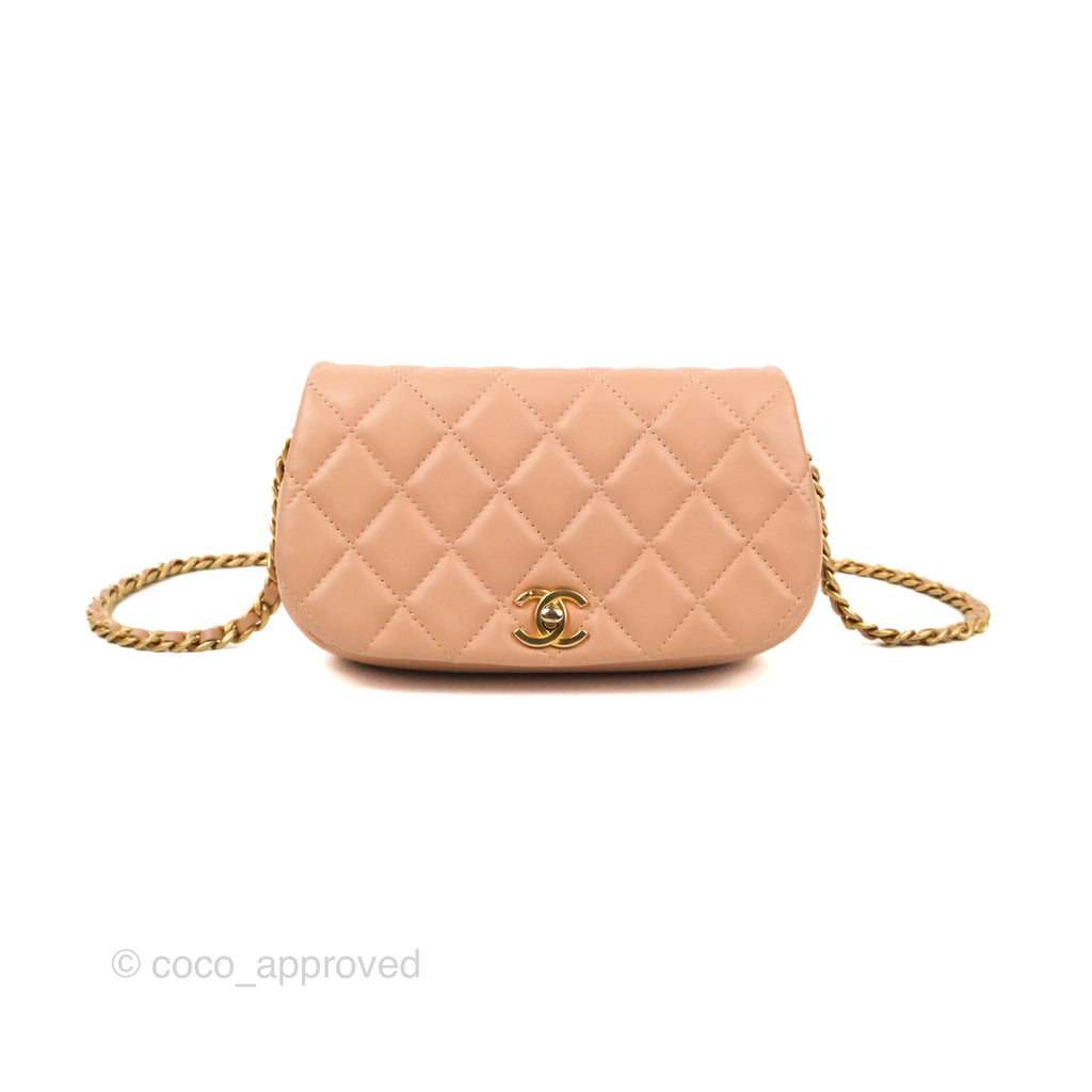 Chanel Clutch with Chain Beige Pink Calfskin Aged Gold Hardware