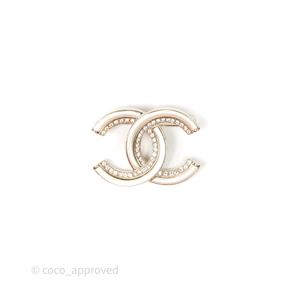 Chanel Crystal White Resin Brooch Gold Tone 21B