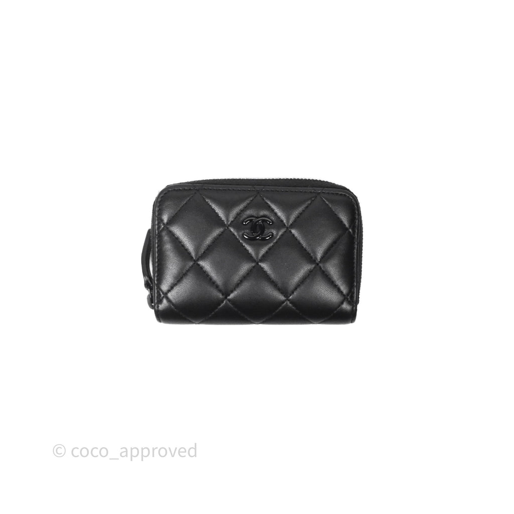 Chanel Quilted Zip Card Holder Lambskin So Black
