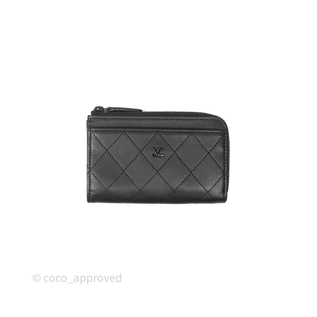 Chanel Quilted Zip Card Holder So Black Lambskin