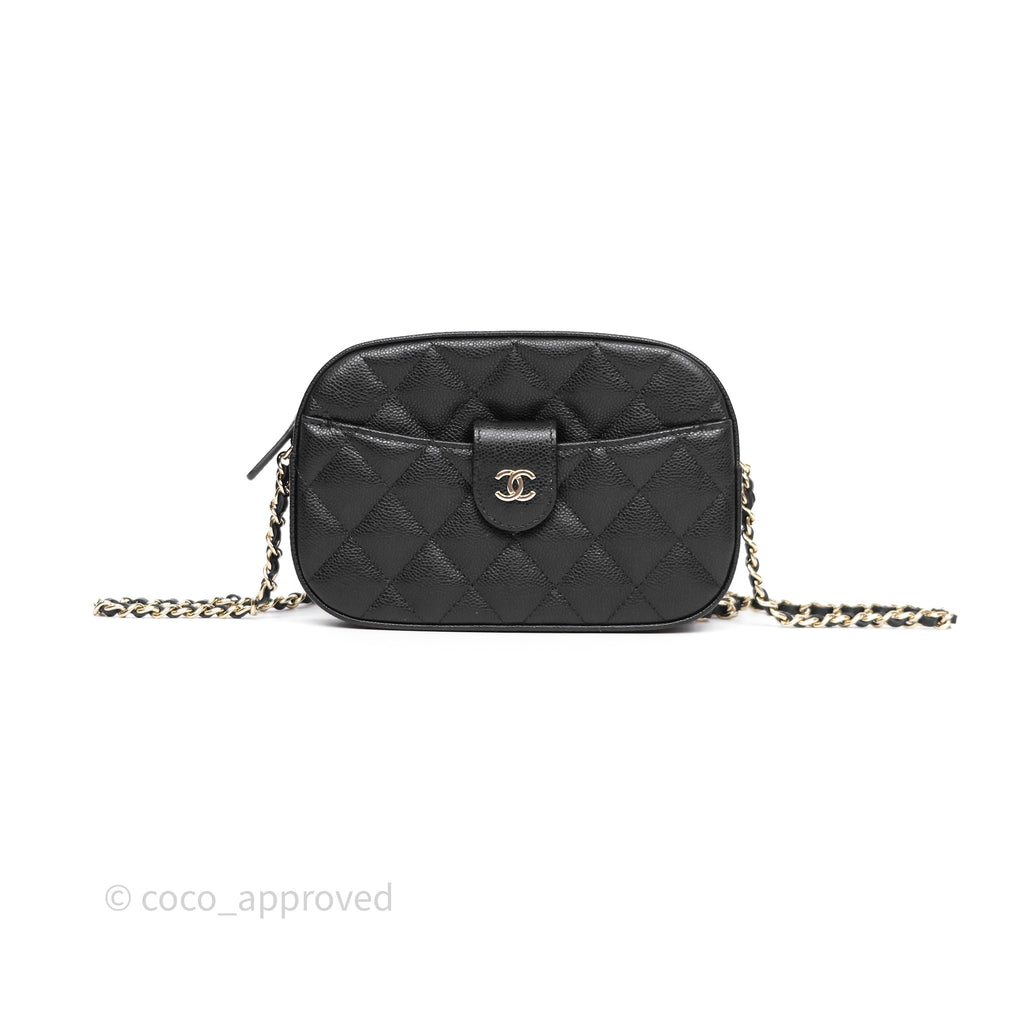 Chanel Mini Camera Bag with Chain Black Caviar Gold Hardware 24S