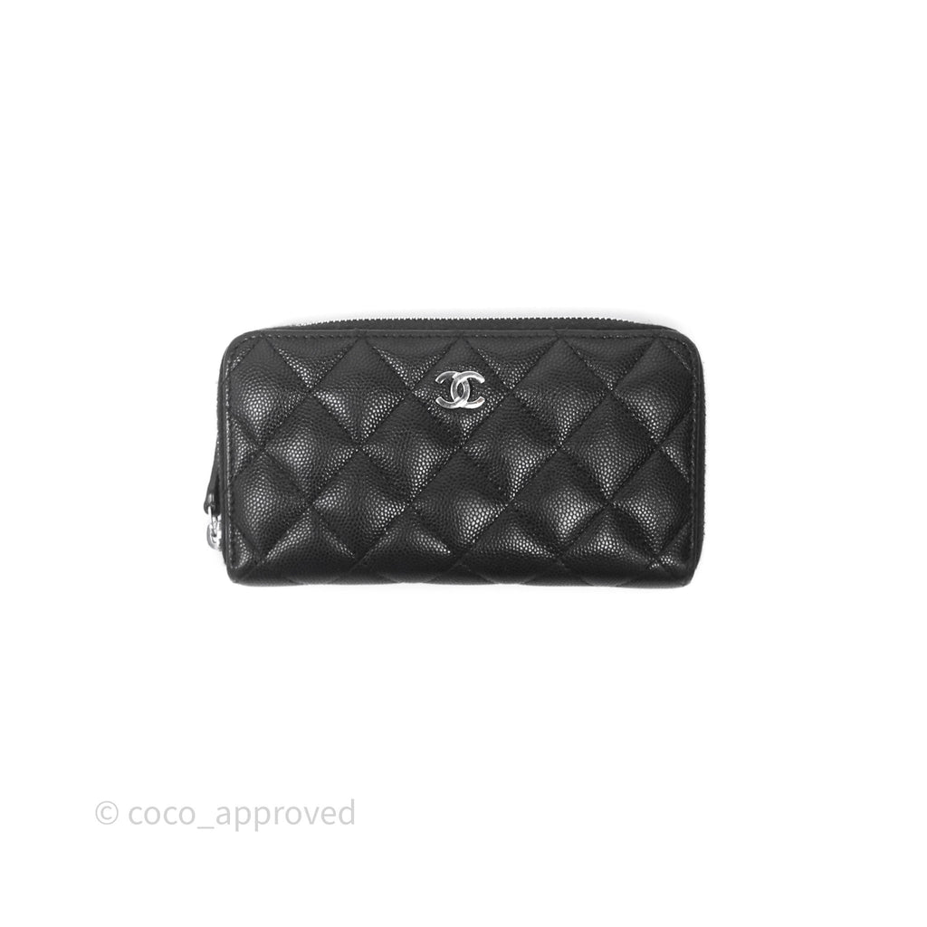 Chanel Quilted Zip Medium Wallet Black Caviar Silver Hardware