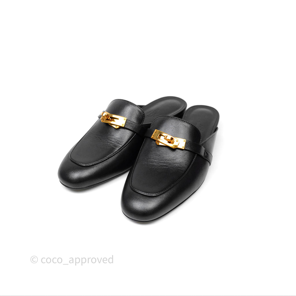 Hermès Oz Mules Black Calfskin Rose Gold Hardware Size 36.5