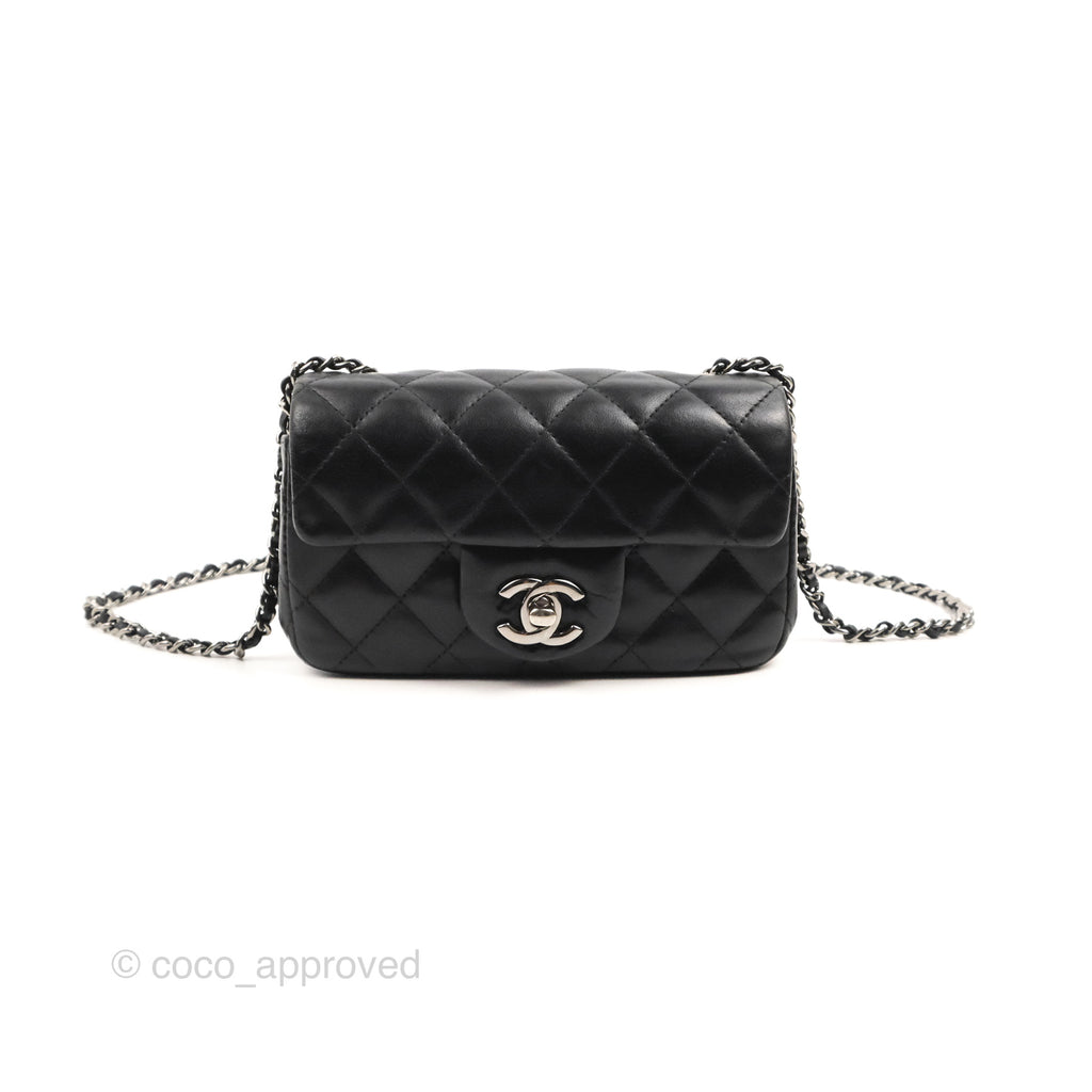 Chanel Quilted Extra Mini Rectangular Flap Black Calfskin Silver Hardware 