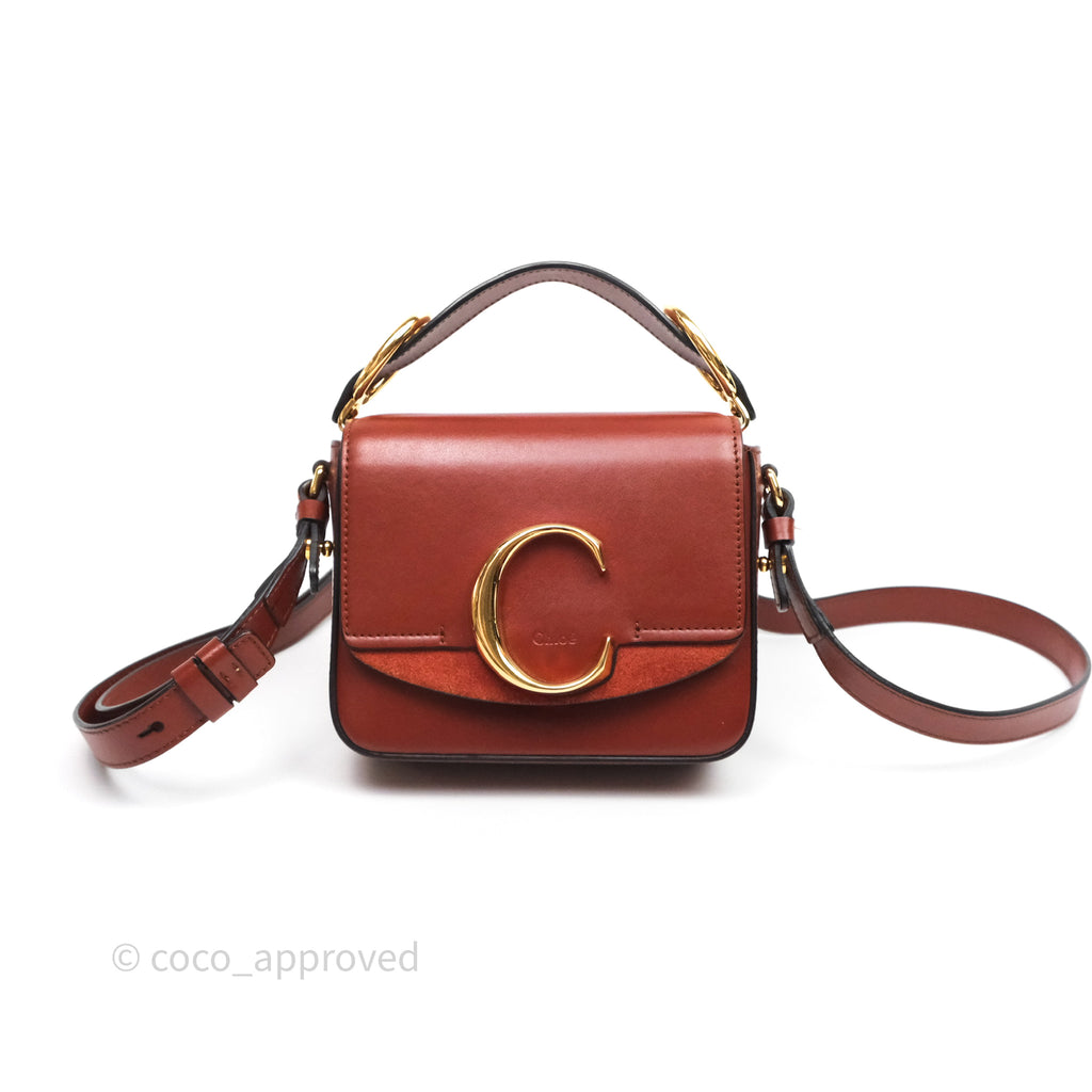 Chloé Mini C Bag Sepia Brown Shiny/Suede Calfskin