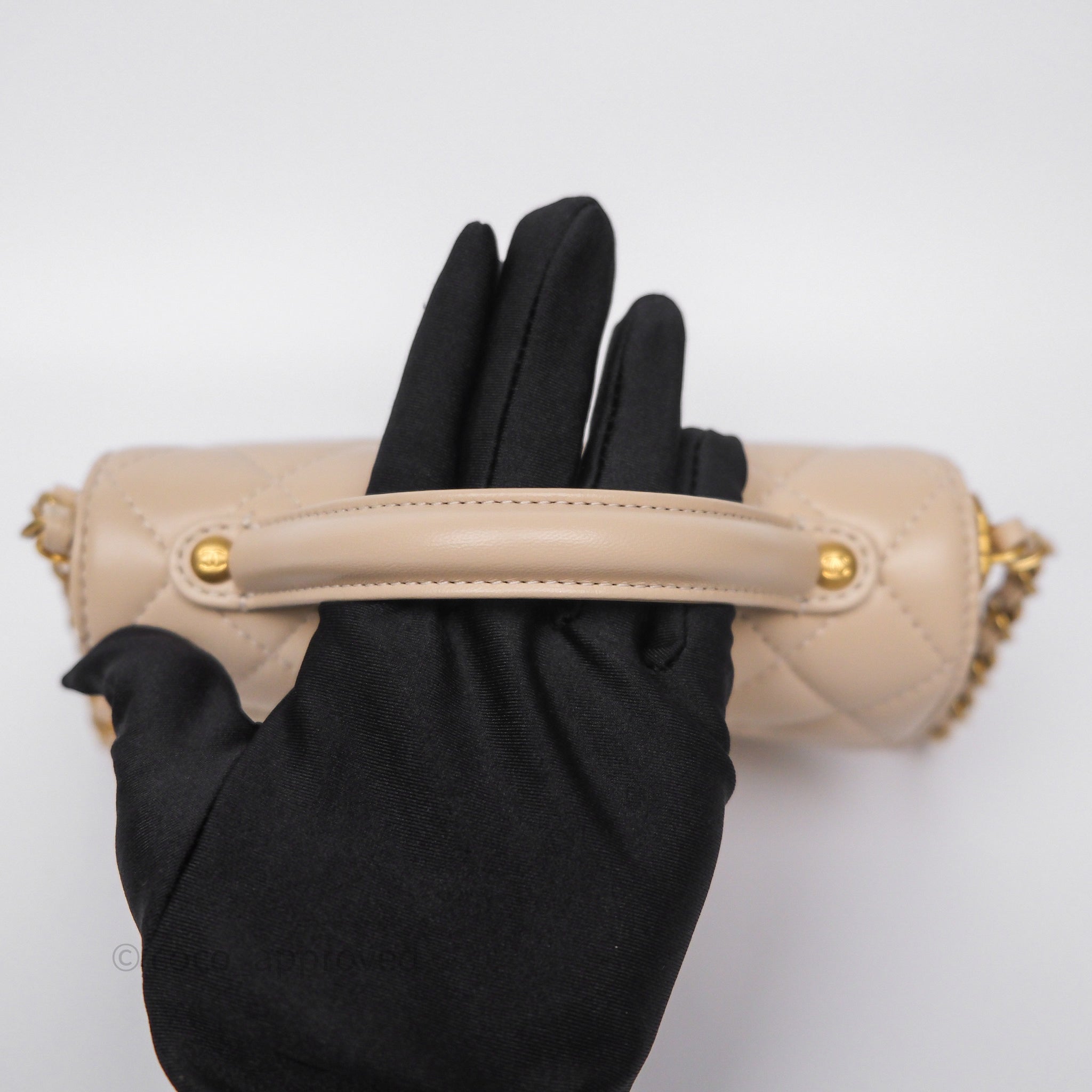Chanel Small Top Handle Flap Bag Light Beige Lambskin Aged Gold