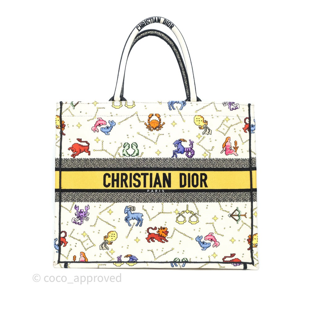 Christian Dior Large Pixel Zodiac Book Tote Bag White