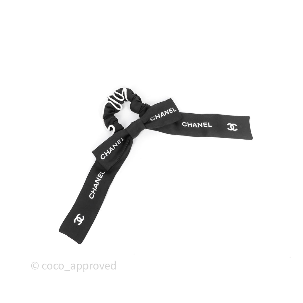 Chanel Logo Bow Silk Hair Accessory Black