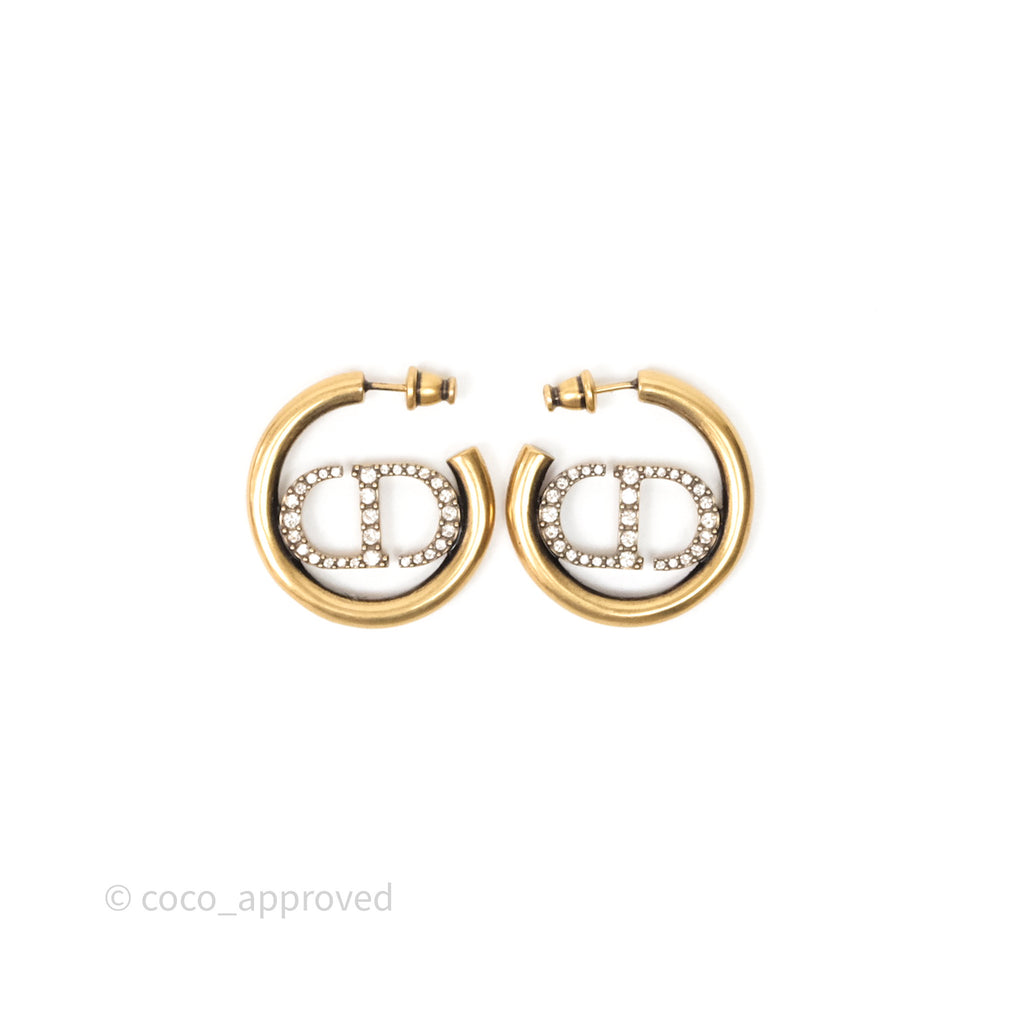 Christian Dior 30 Montaigne Crystal Hoop Earrings Gold Tone