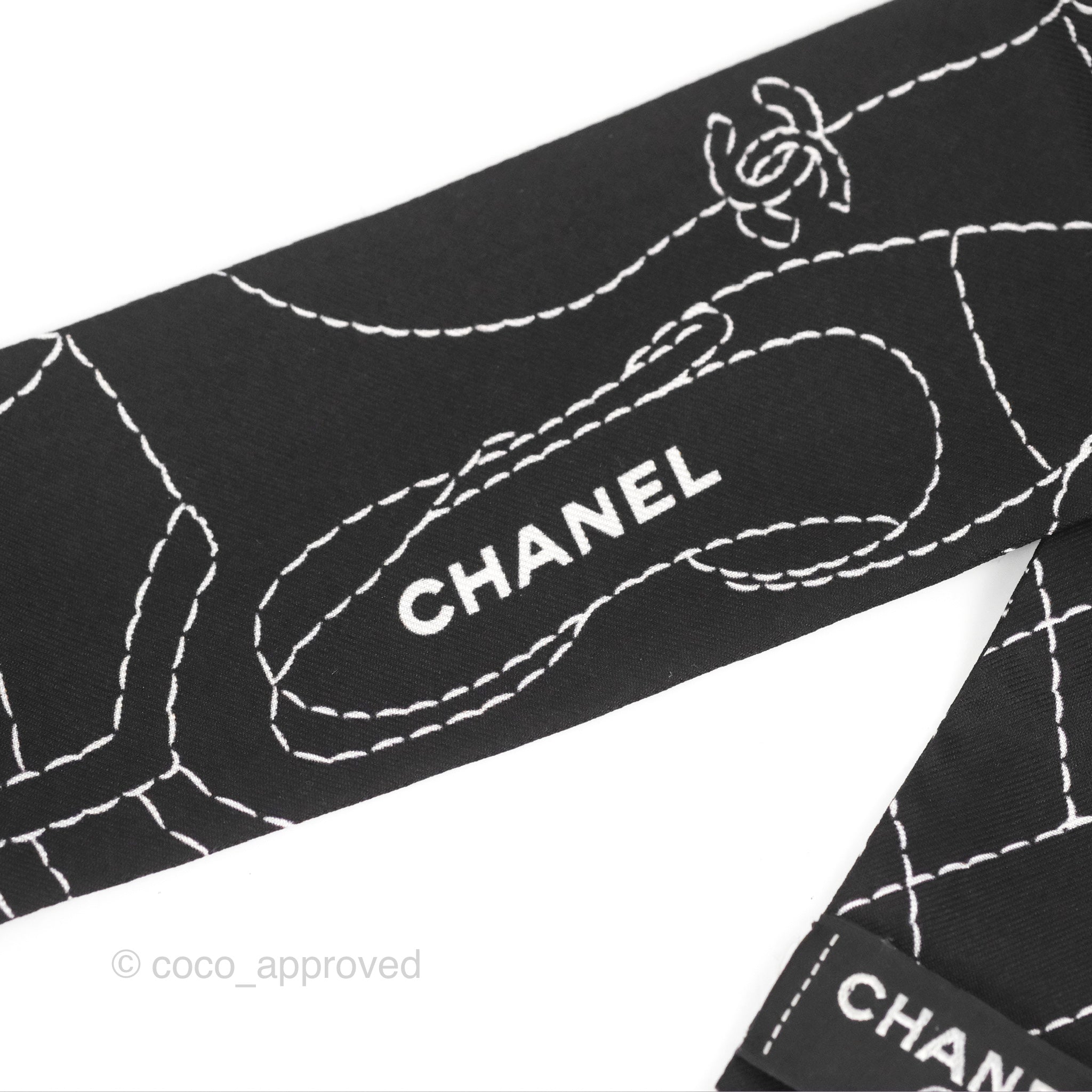 Chanel Accessories Quilted CC Pattern Silk Twilly Black – Coco