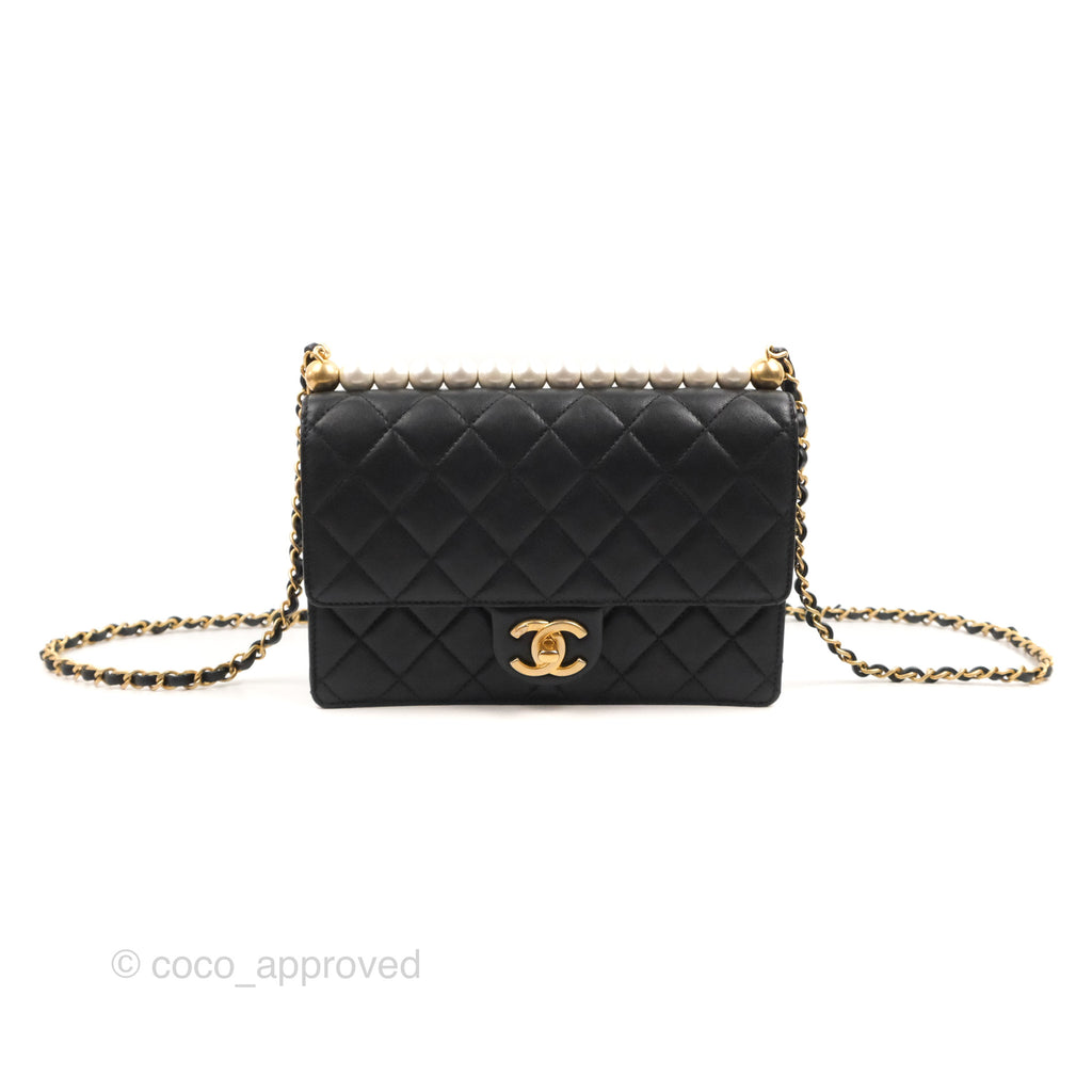 Chanel Small Quilted Chic Pearls Flap Black Goatskin Aged Gold Hardware