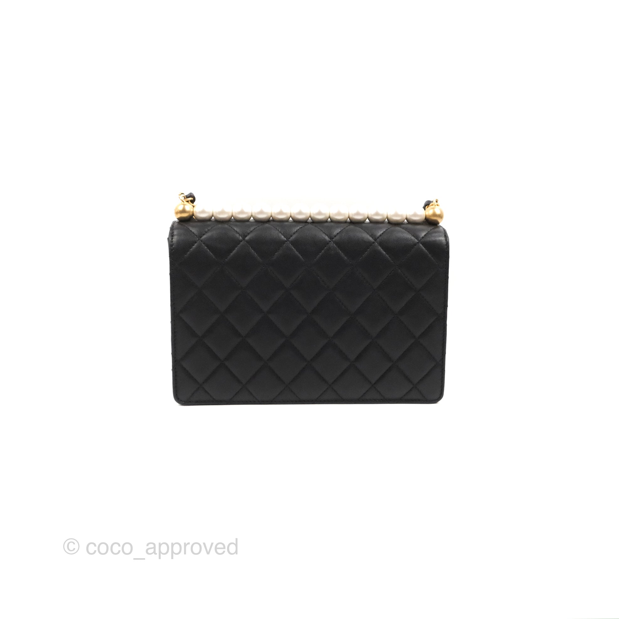 Chanel Small Quilted Chic Pearls Flap Black Goatskin Aged Gold
